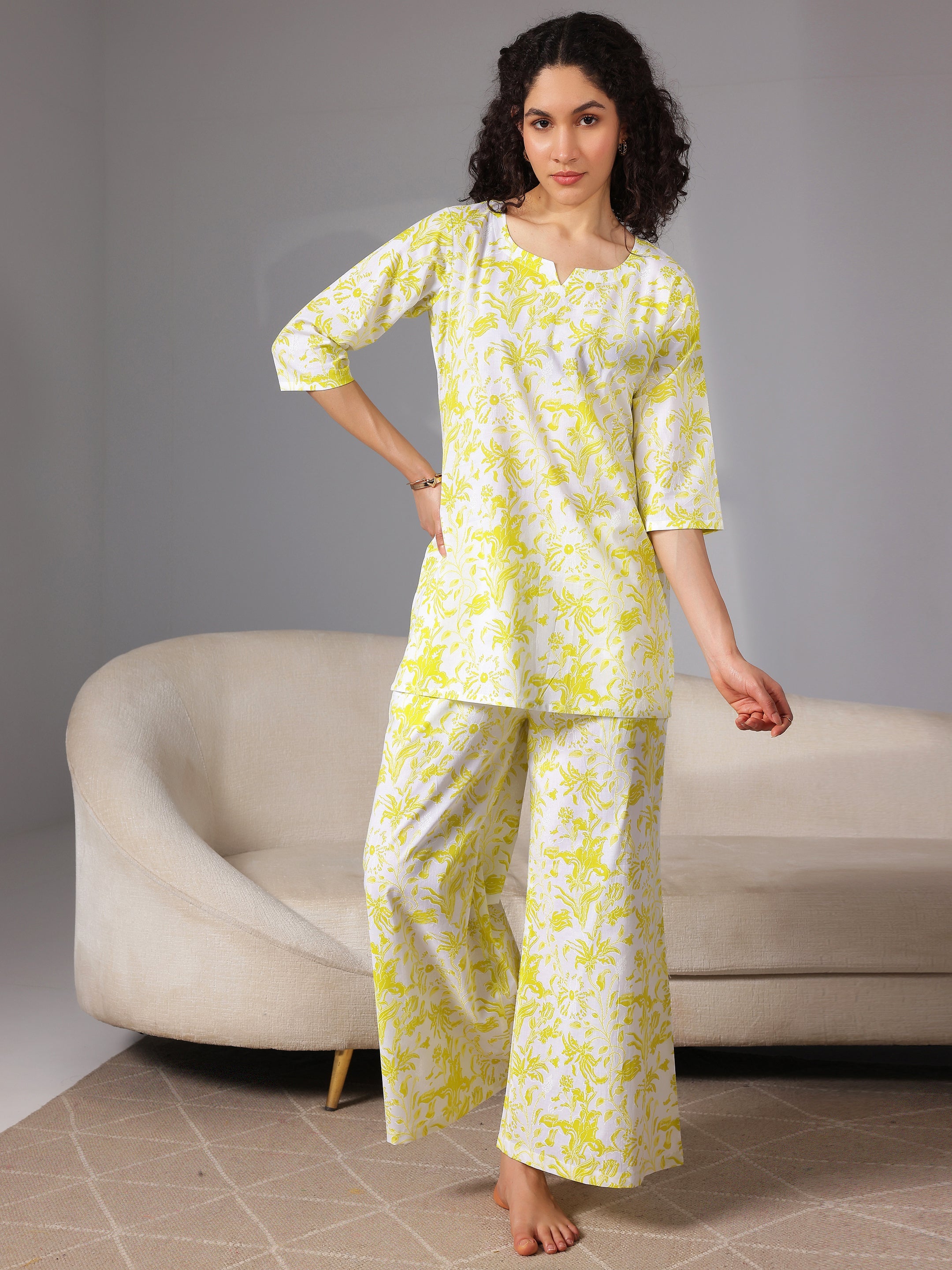 Green Printed Cotton Night Suits