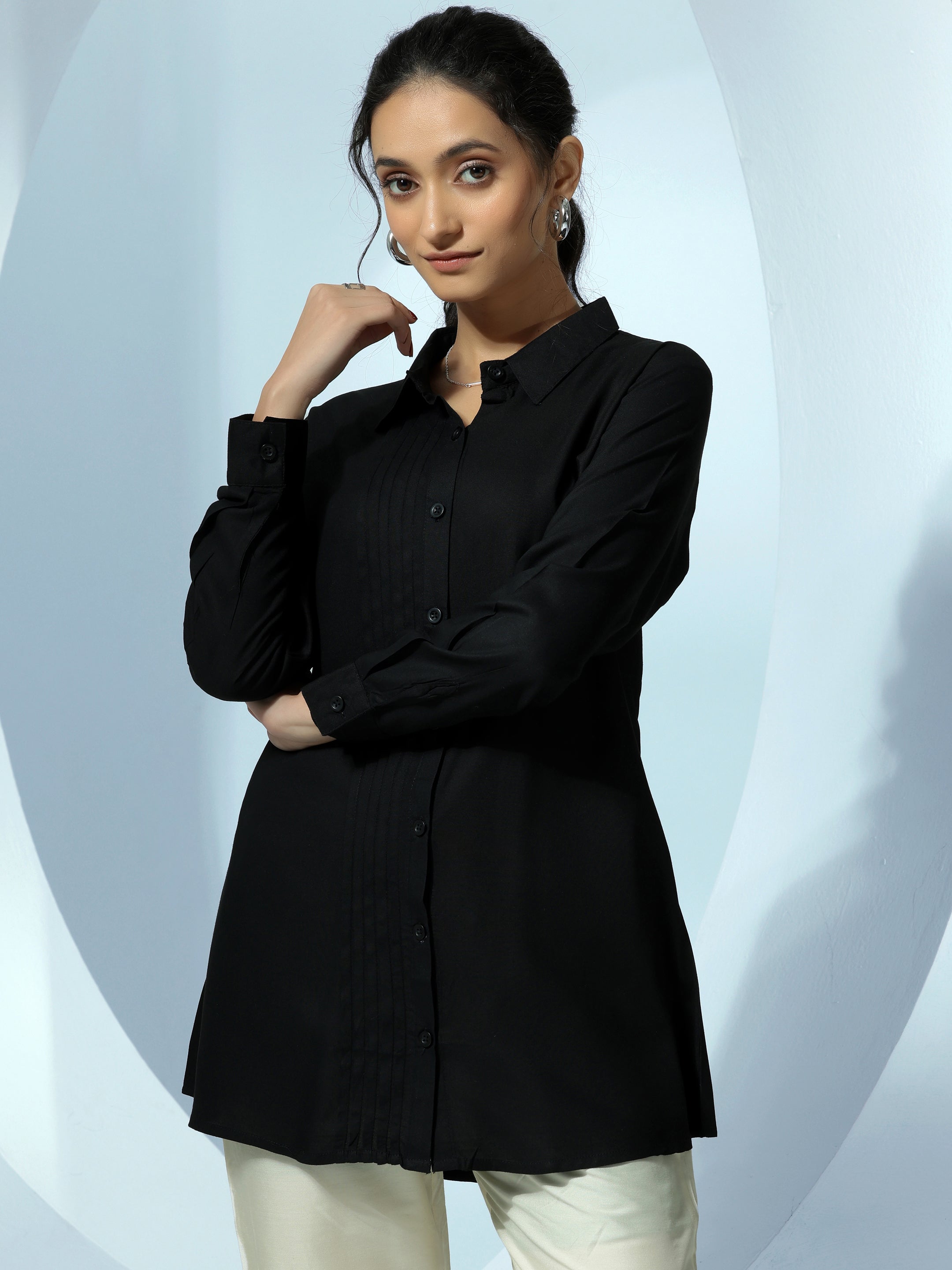 Black Solid Rayon Straight Tunic