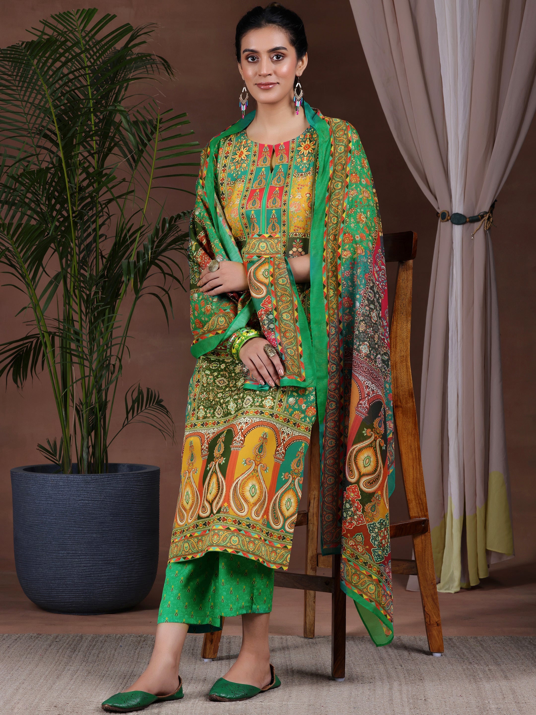 Multi Printed Poly Crepe Straight Suit With Dupatta