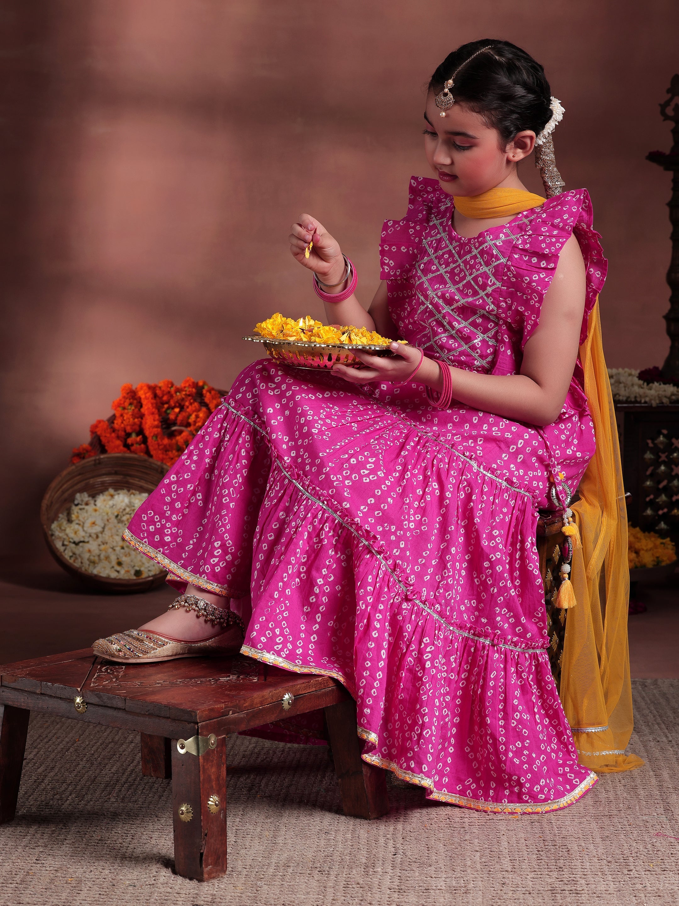 Kids Pink Printed Cotton Ready to Wear Lehenga Choli