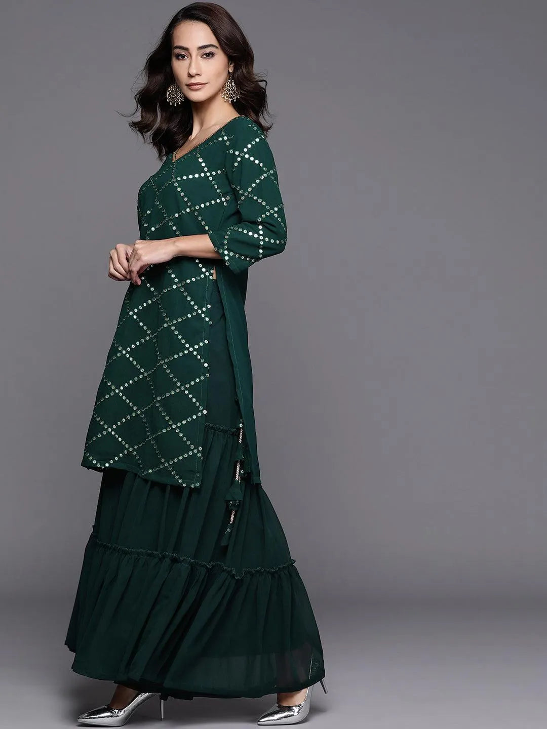 Green Embroidered Georgette Suit Set