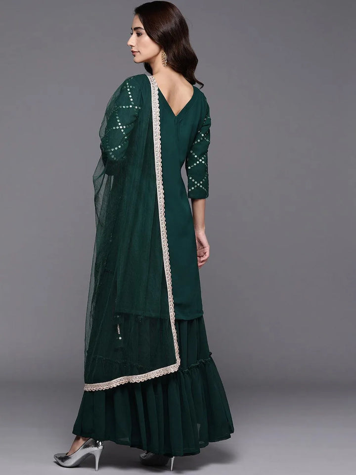 Green Embroidered Georgette Suit Set - ShopLibas