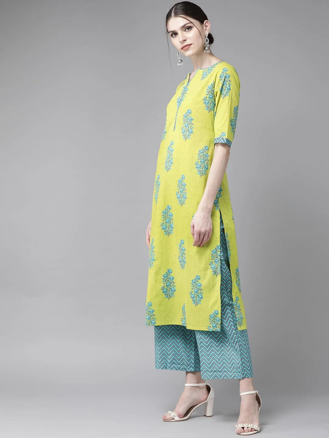 Green Printed Cotton Suit Set