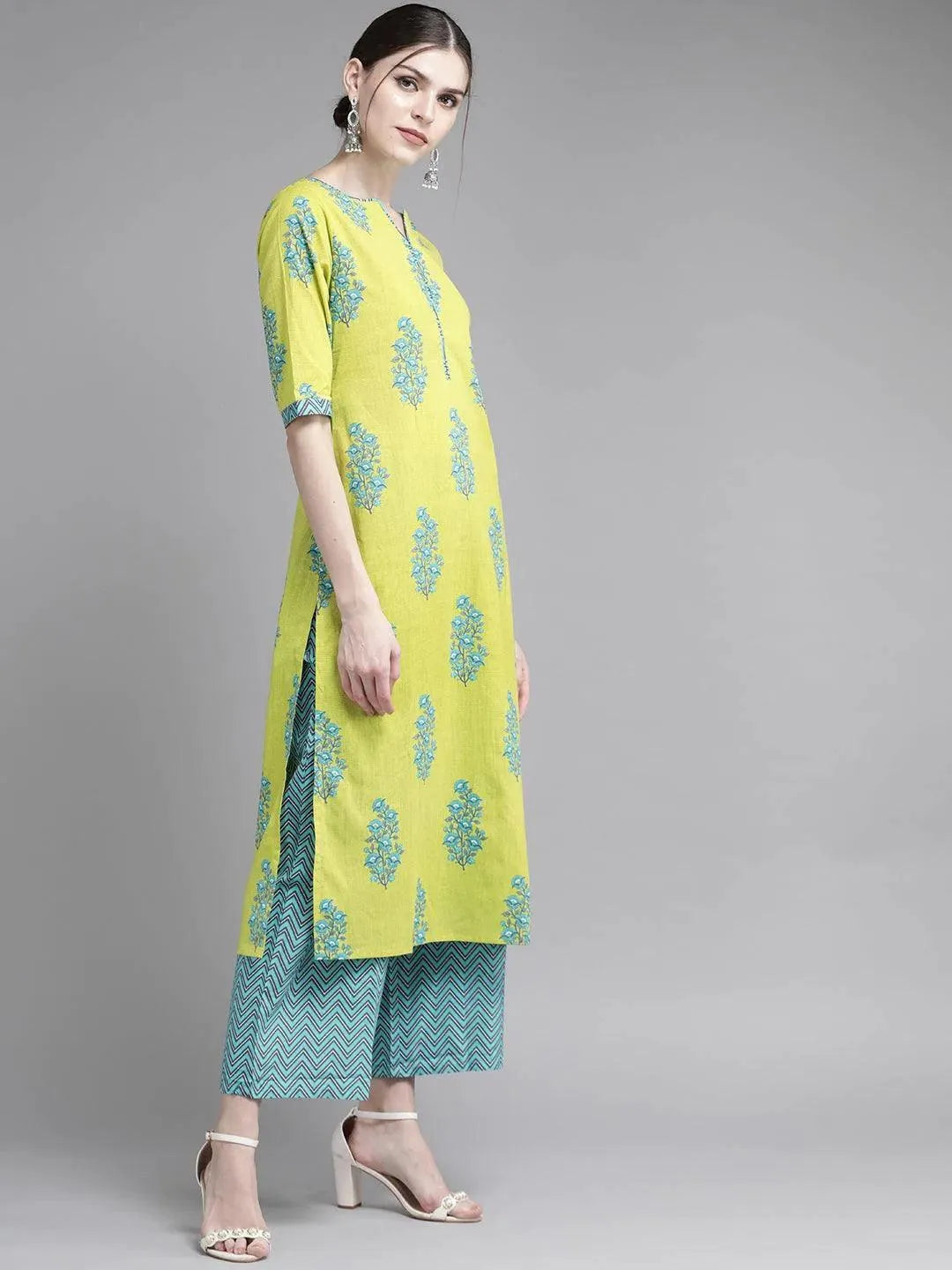 Green Printed Cotton Suit Set