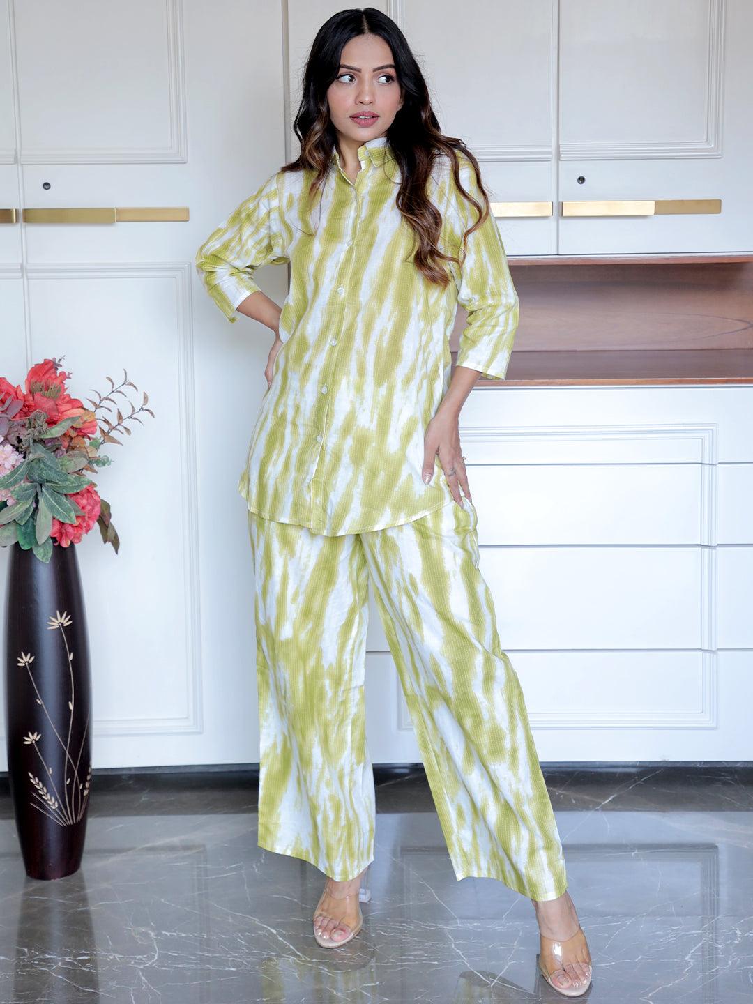 Olive Printed Cotton Night Suit - ShopLibas