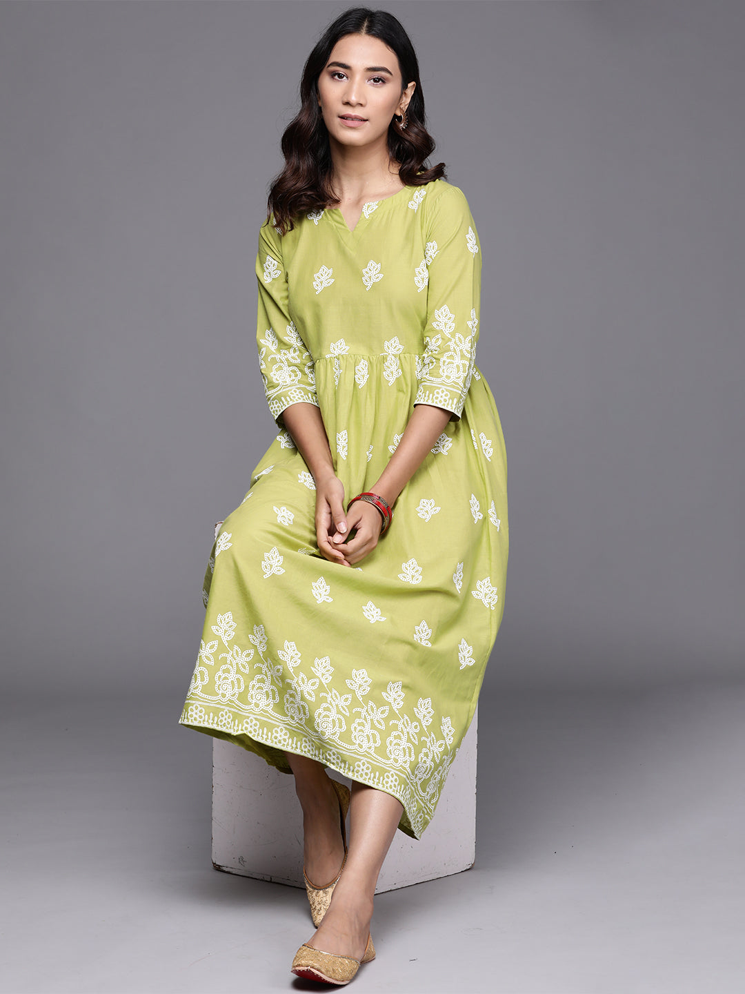 Green Printed Cotton Dress