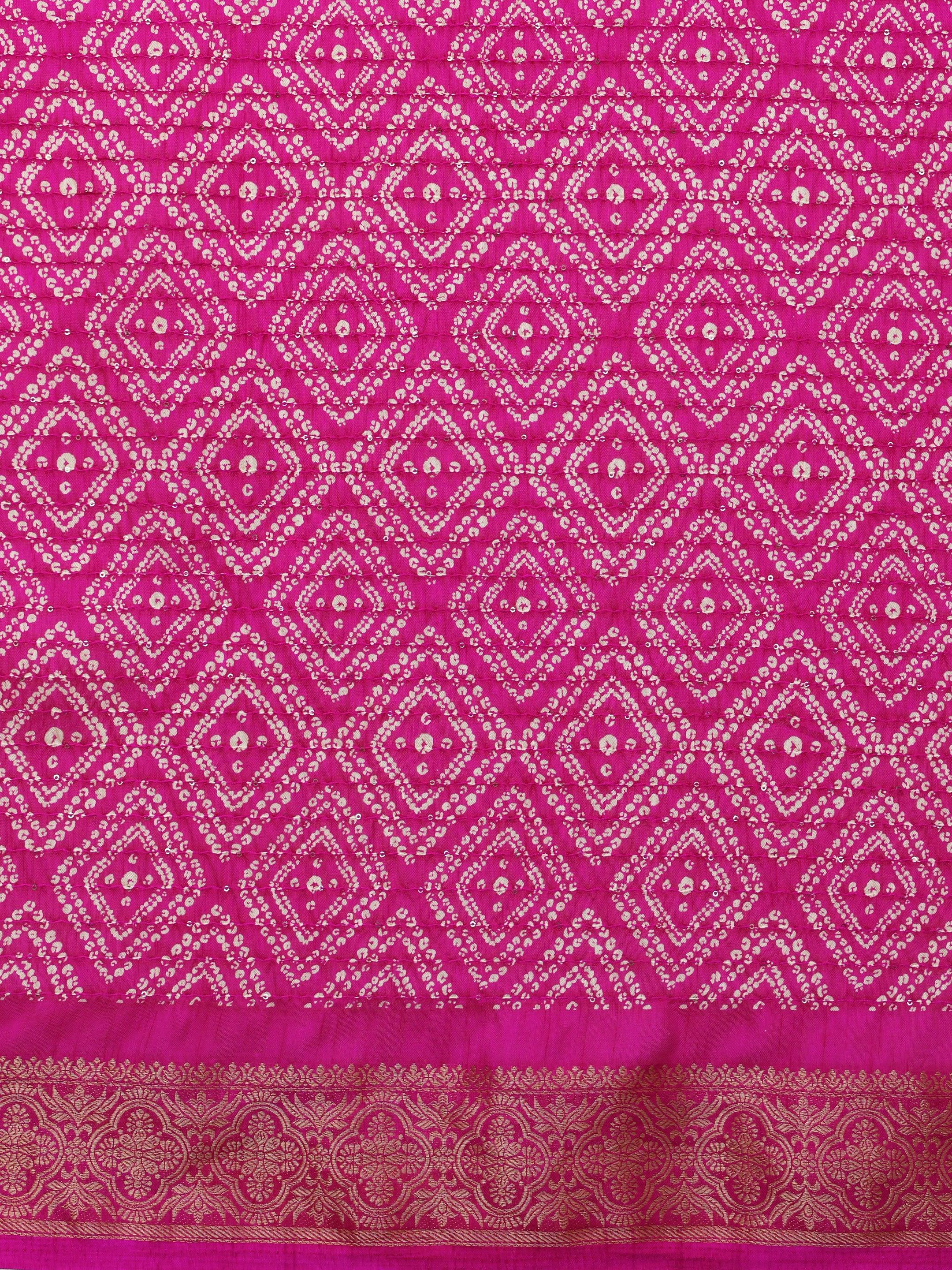 Pink Printed Silk Blend Saree With Unstitched Blouse Piece