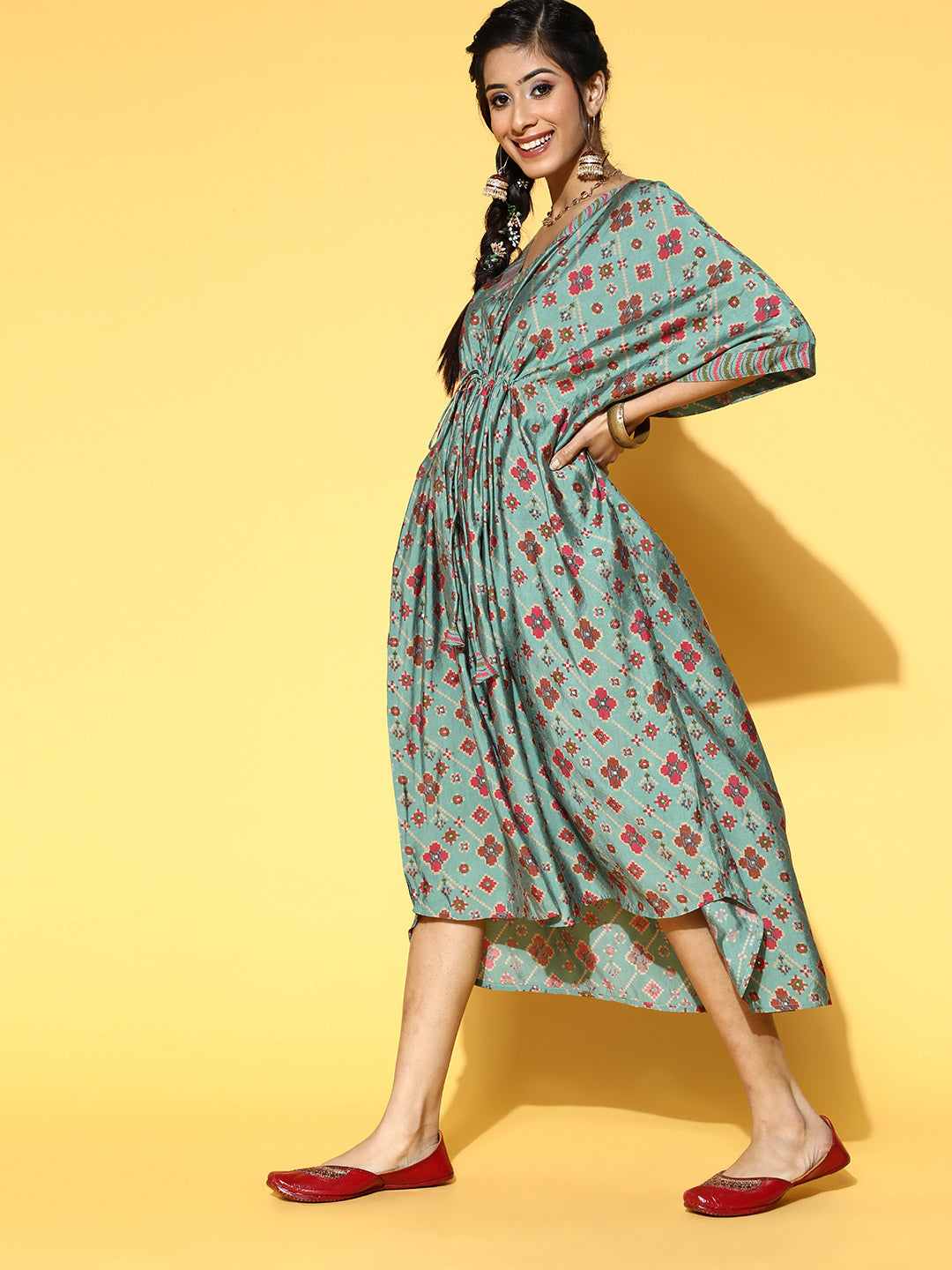 Green Printed Kaftan Dress