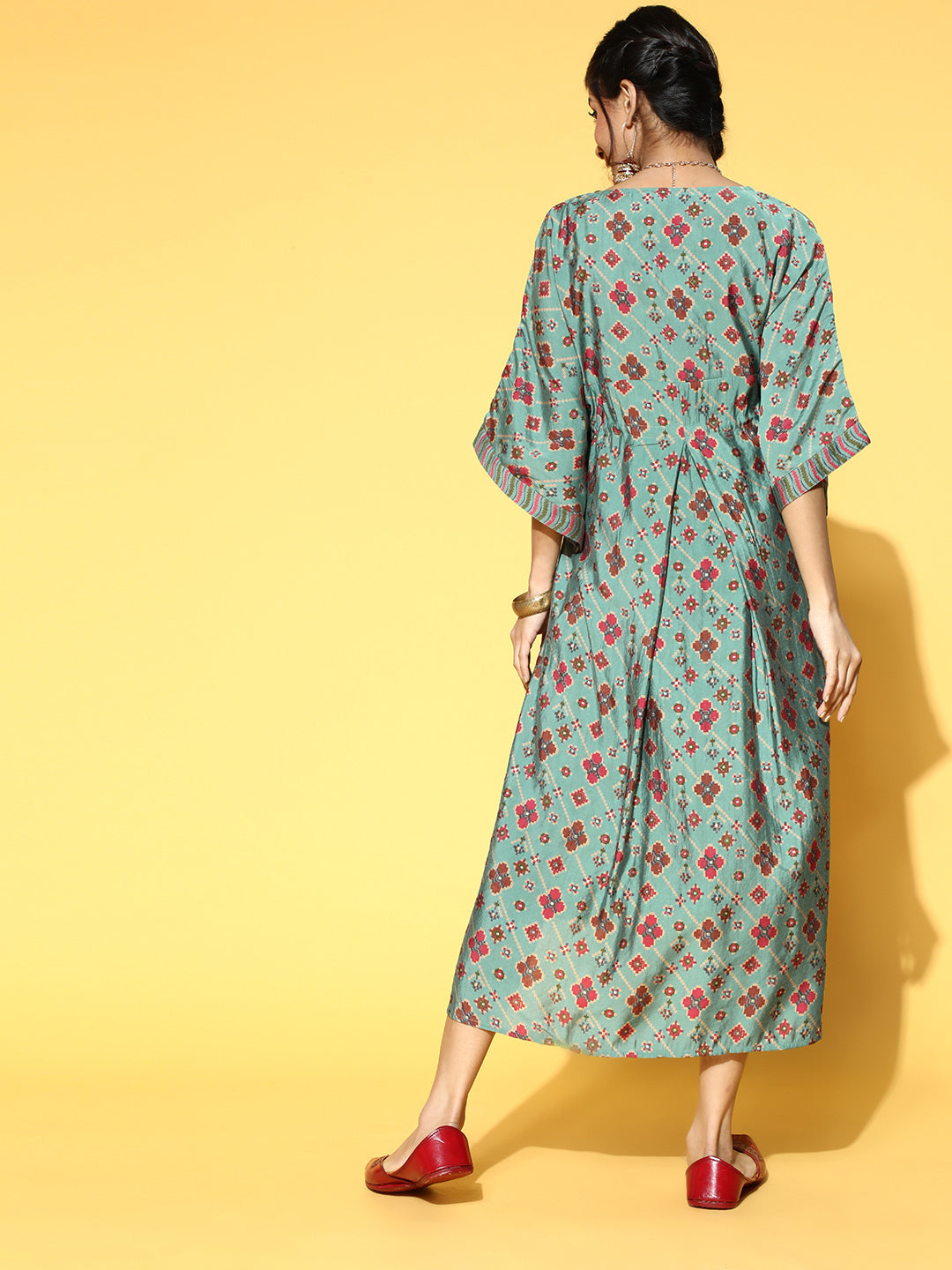 Green Printed Kaftan Dress