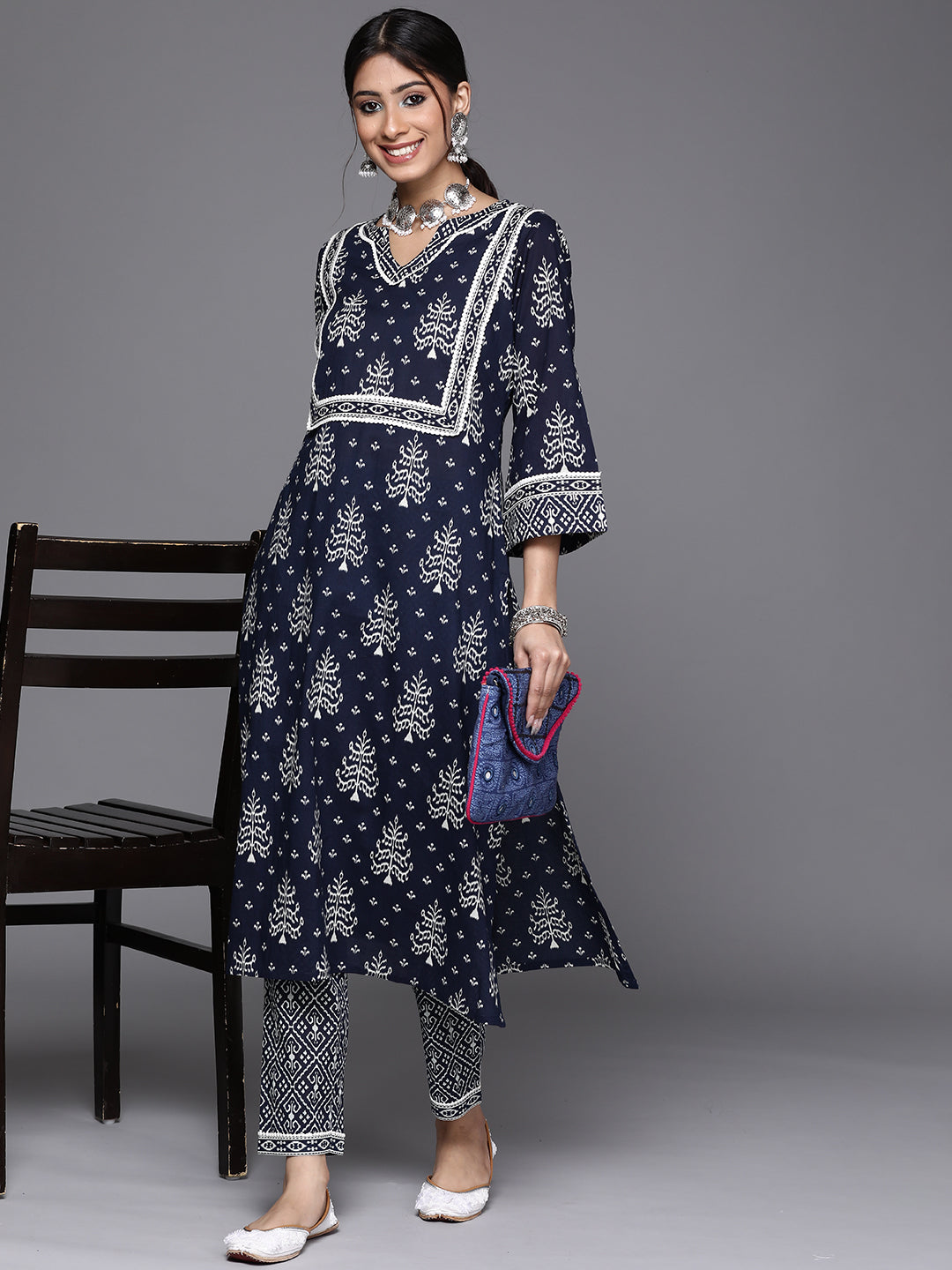 Blue Printed Cotton Kurta