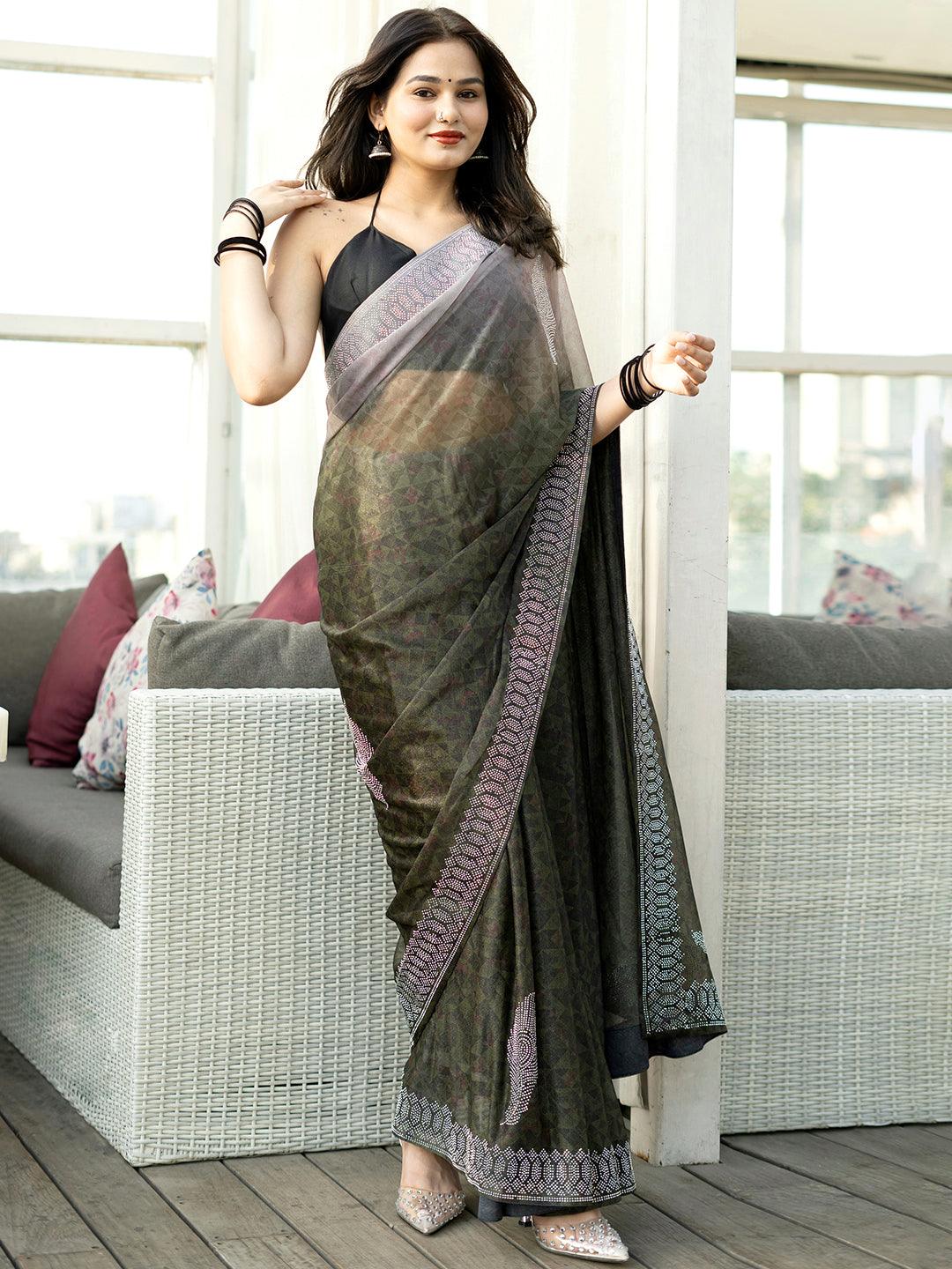 Olive Solid Lycra Saree