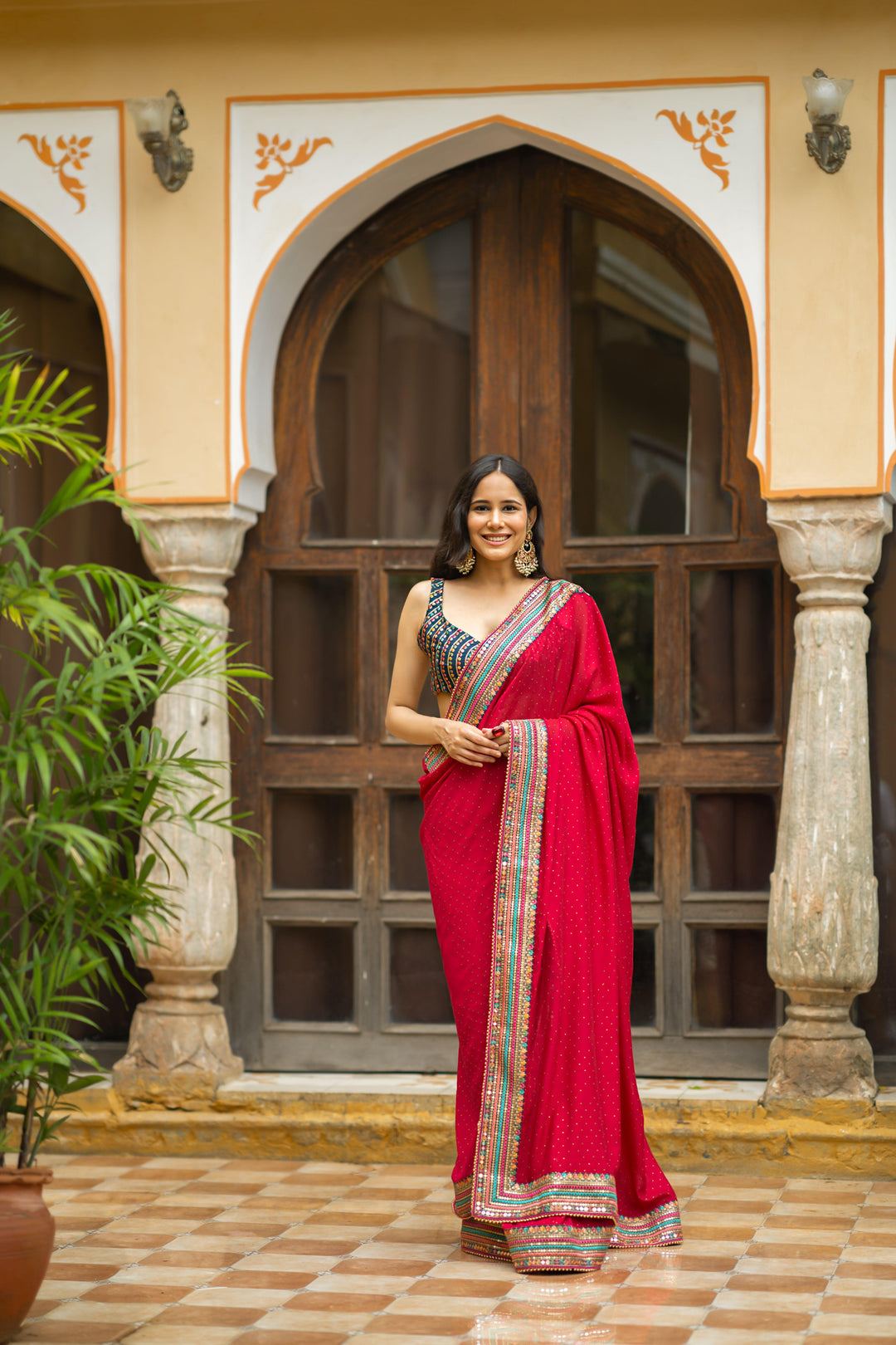 Maroon Embroidered Silk Blend Saree - ShopLibas