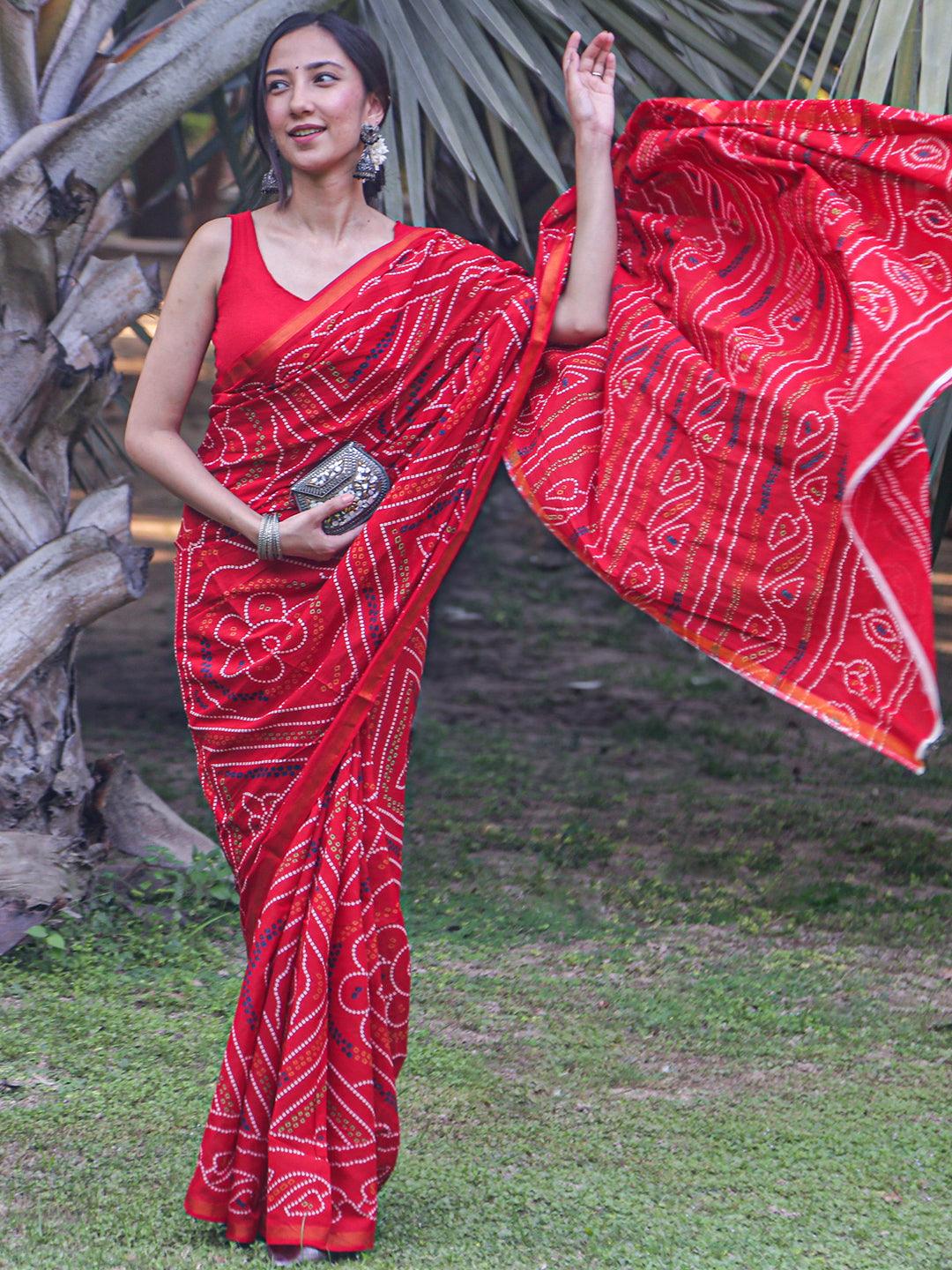 Red Printed Cotton Saree