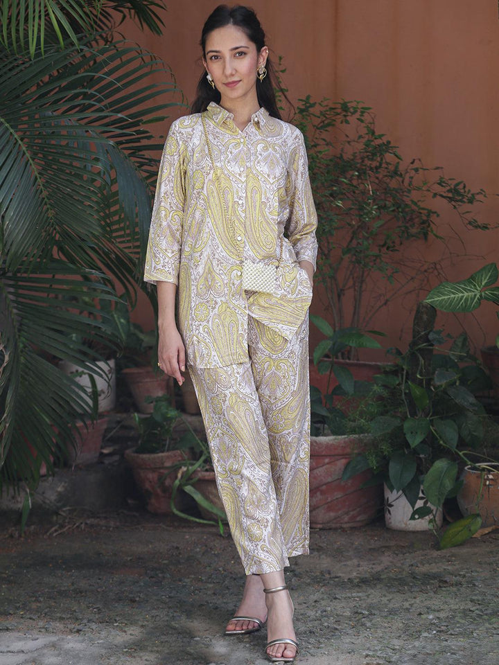 Yellow Printed Rayon Co-Ords - ShopLibas