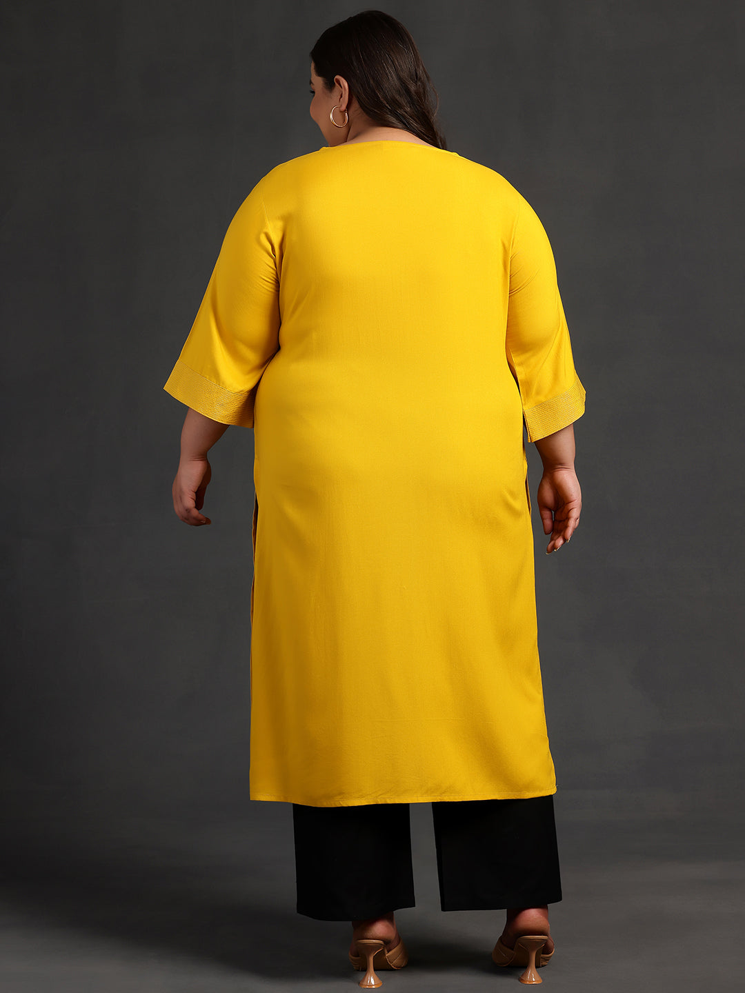 Plus Size Mustard Solid Rayon Straight Kurta