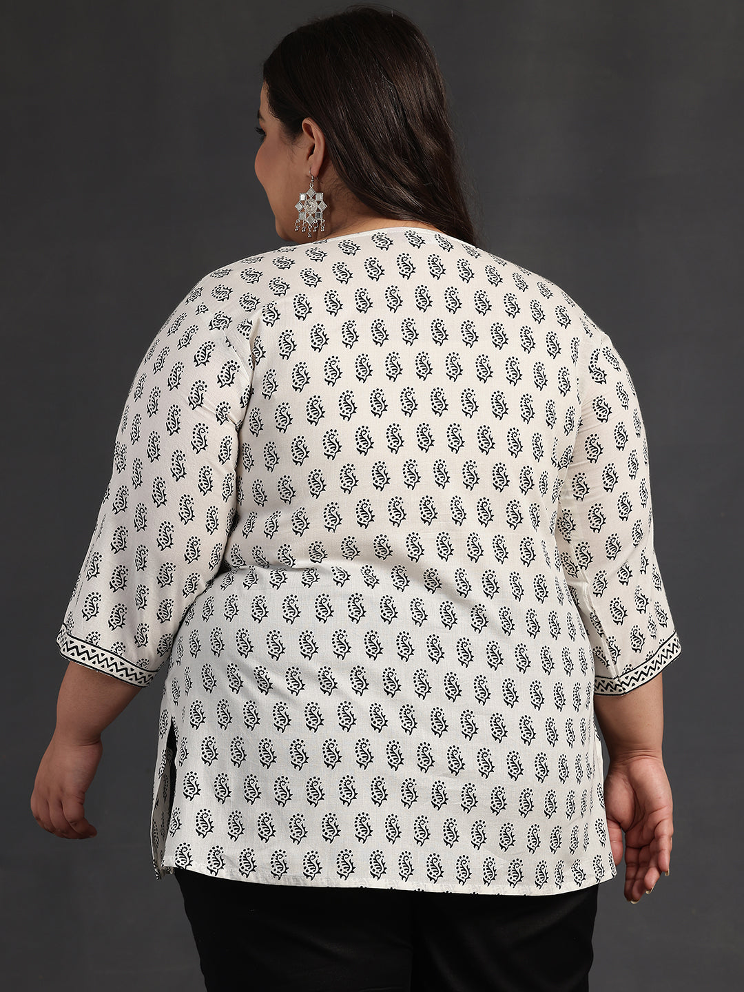 Plus Size White Printed Cotton Straight