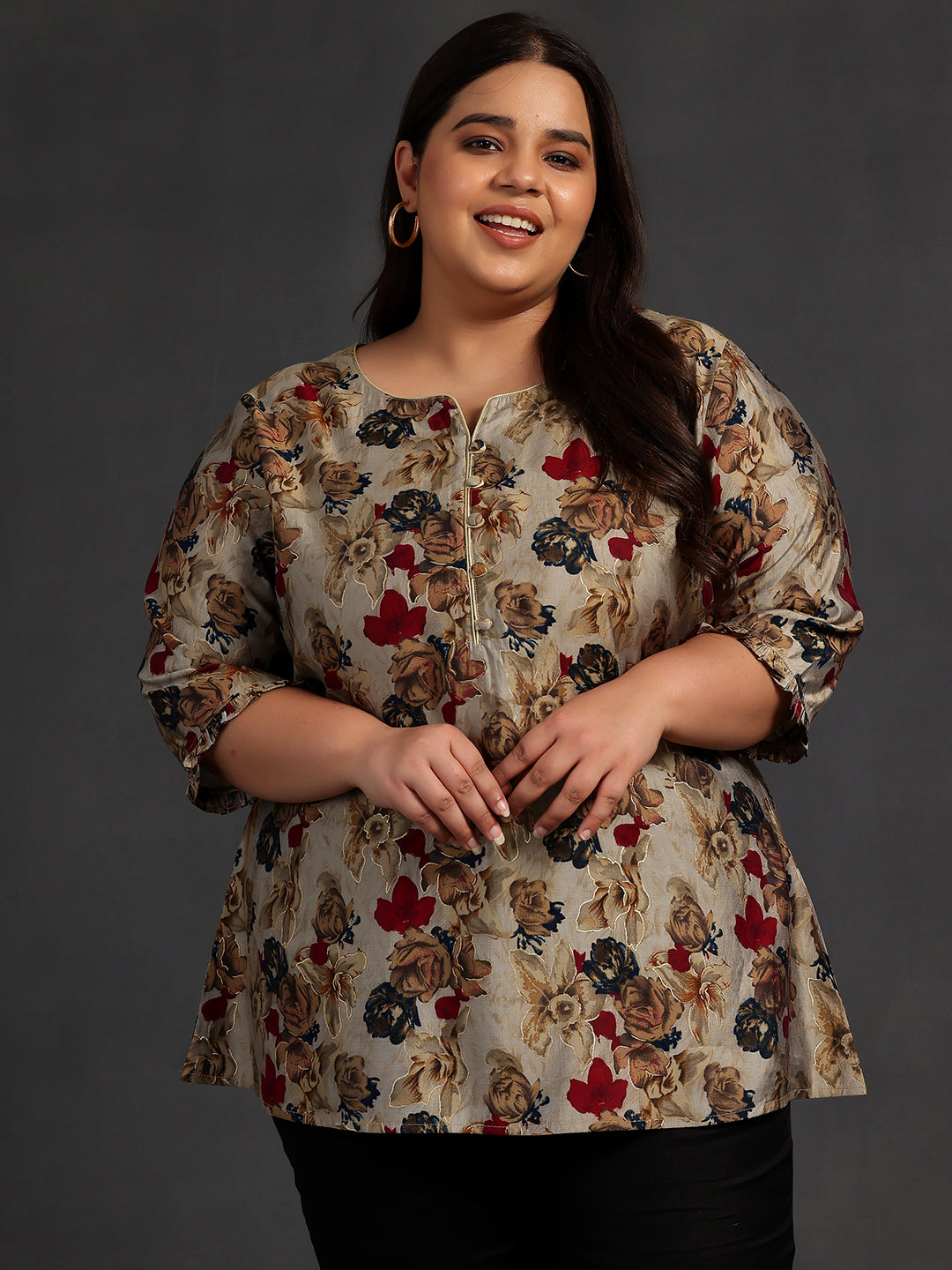 Plus Size Multi Printed Silk Blend A-Line