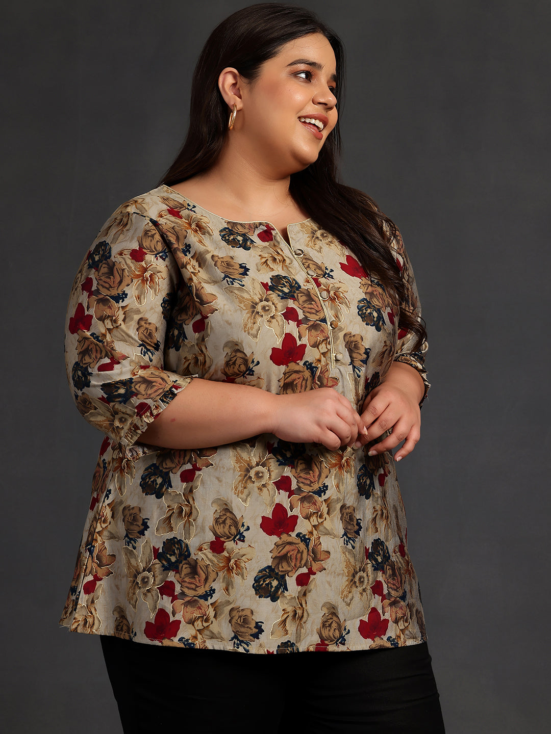 Plus Size Multi Printed Silk Blend A-Line