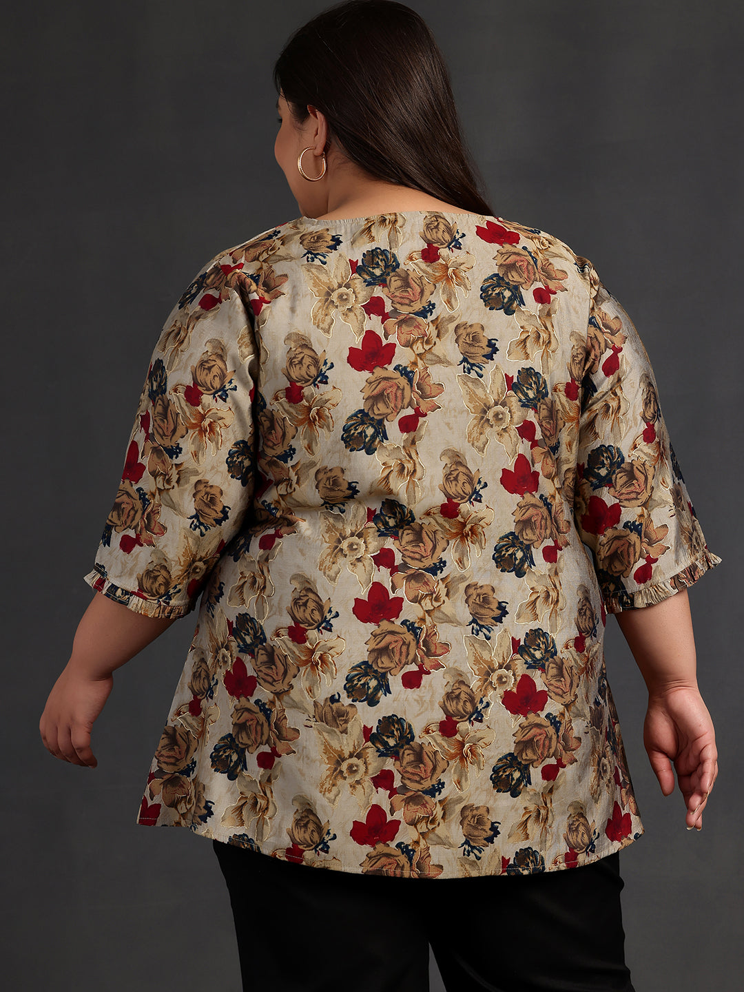 Plus Size Multi Printed Silk Blend A-Line