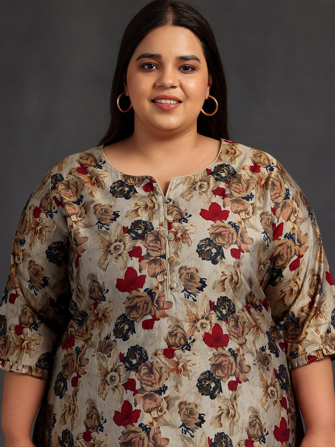 Plus Size Multi Printed Silk Blend A-Line