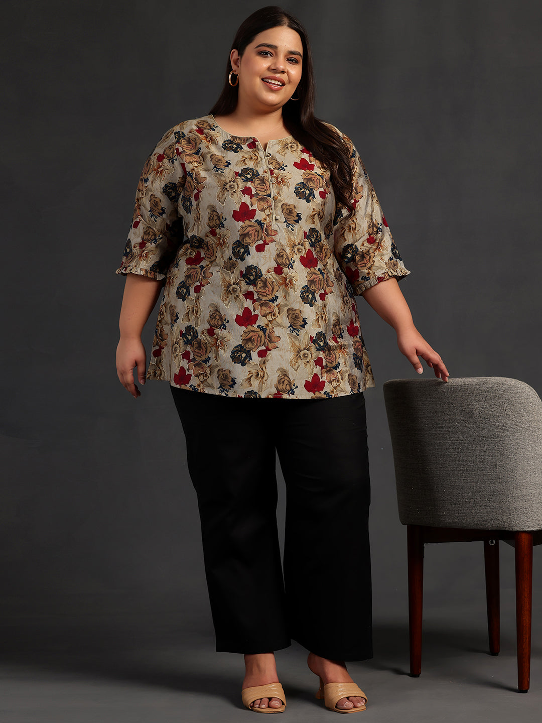 Plus Size Multi Printed Silk Blend A-Line