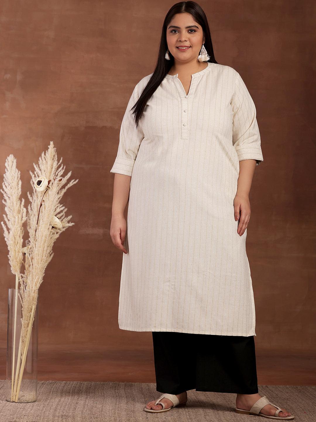 Plus Size Cream Striped Cotton Kurta