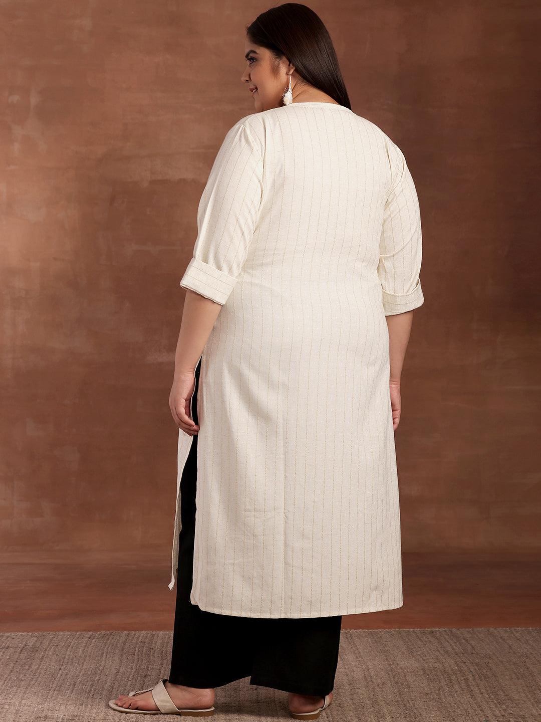 Plus Size Cream Striped Cotton Kurta