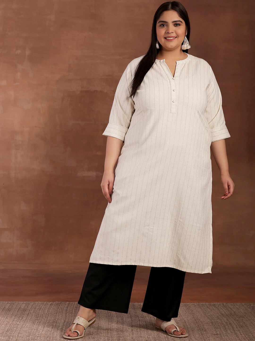 Plus Size Cream Striped Cotton Kurta