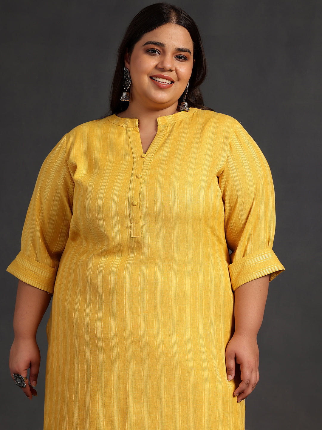 Plus Size Yellow Woven Design Rayon Straight Kurta