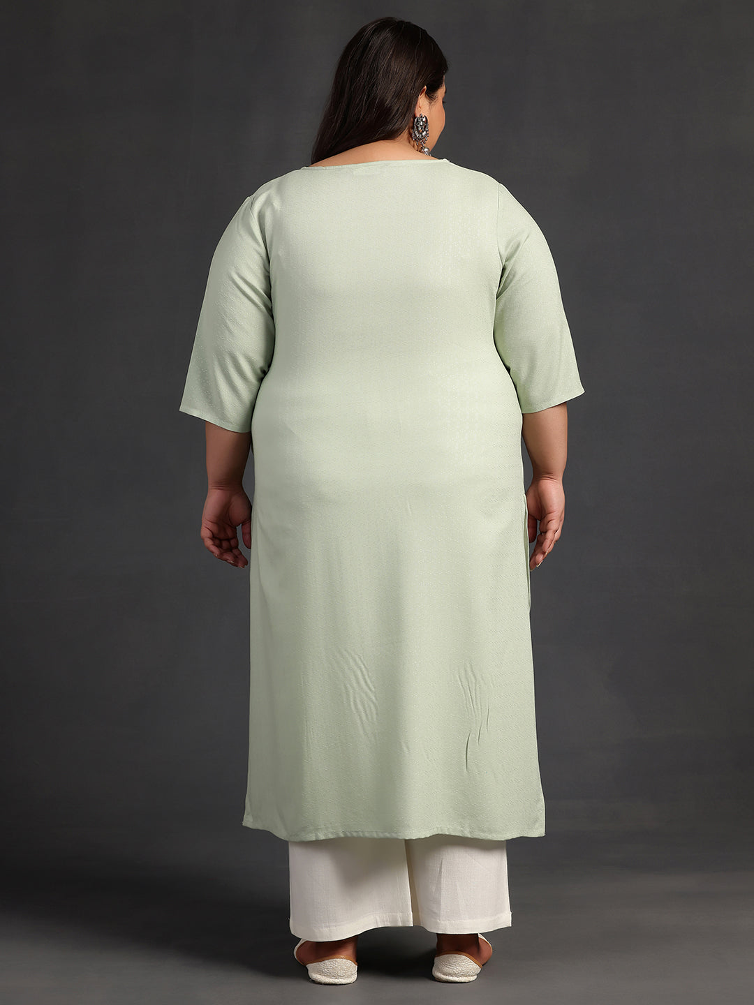 Plus Size Green Woven Design Rayon Straight Kurta