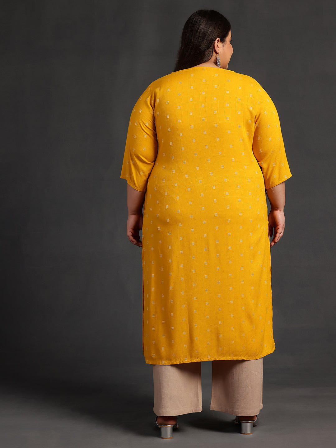 Plus Size Mustard Woven Design Rayon Straight Kurta