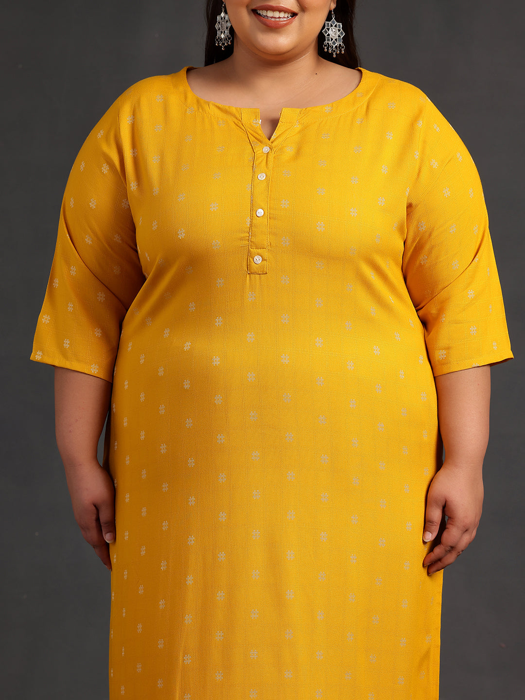 Plus Size Mustard Woven Design Rayon Straight Kurta