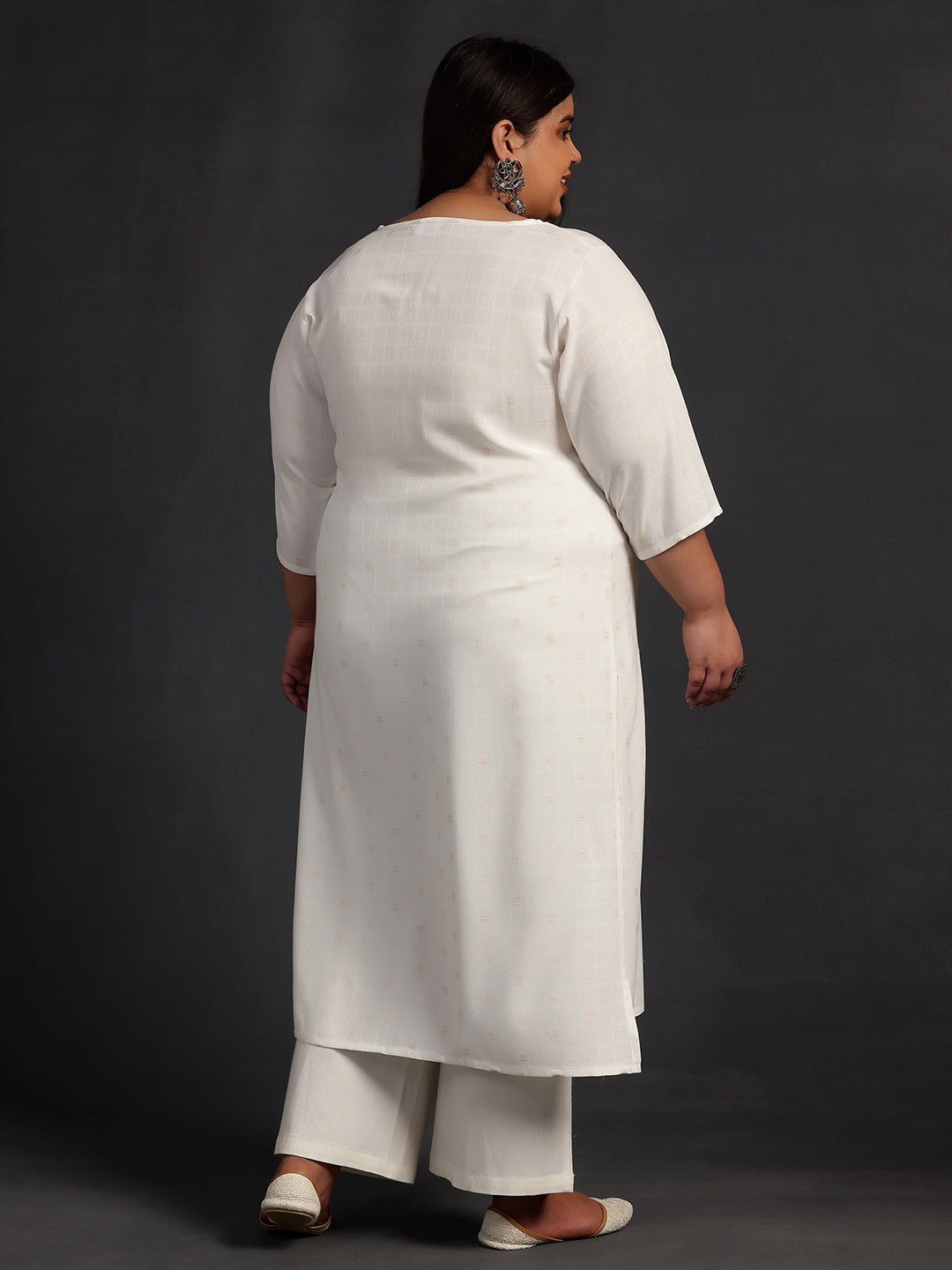 Plus Size Cream Woven Design Rayon Straight Kurta