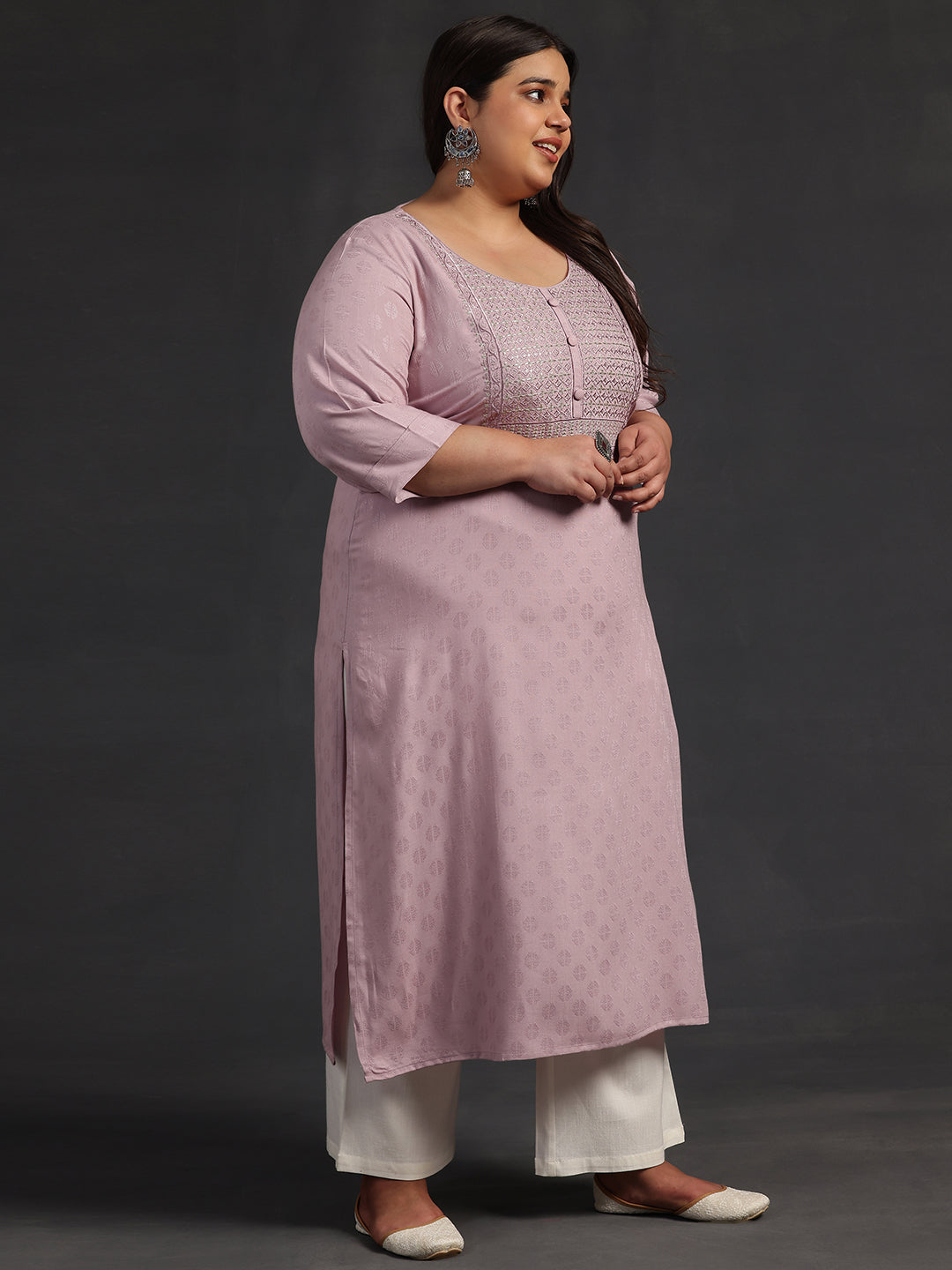 Plus Size Pink Yoke Design Rayon Straight Kurta