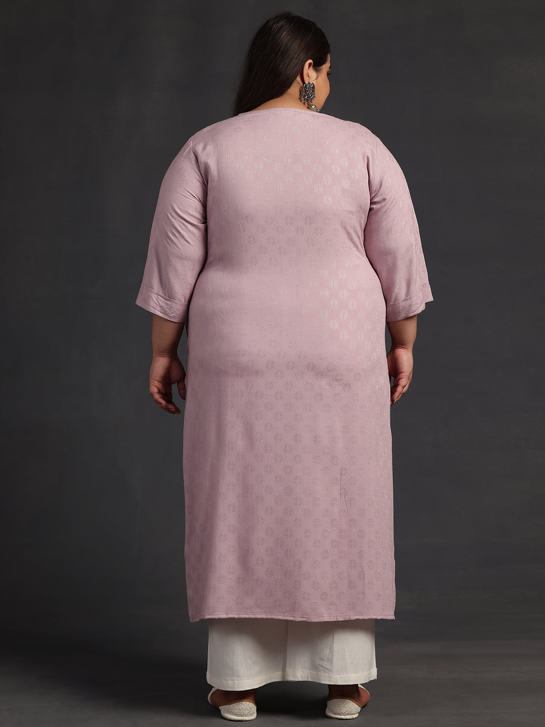 Plus Size Pink Yoke Design Rayon Straight Kurta