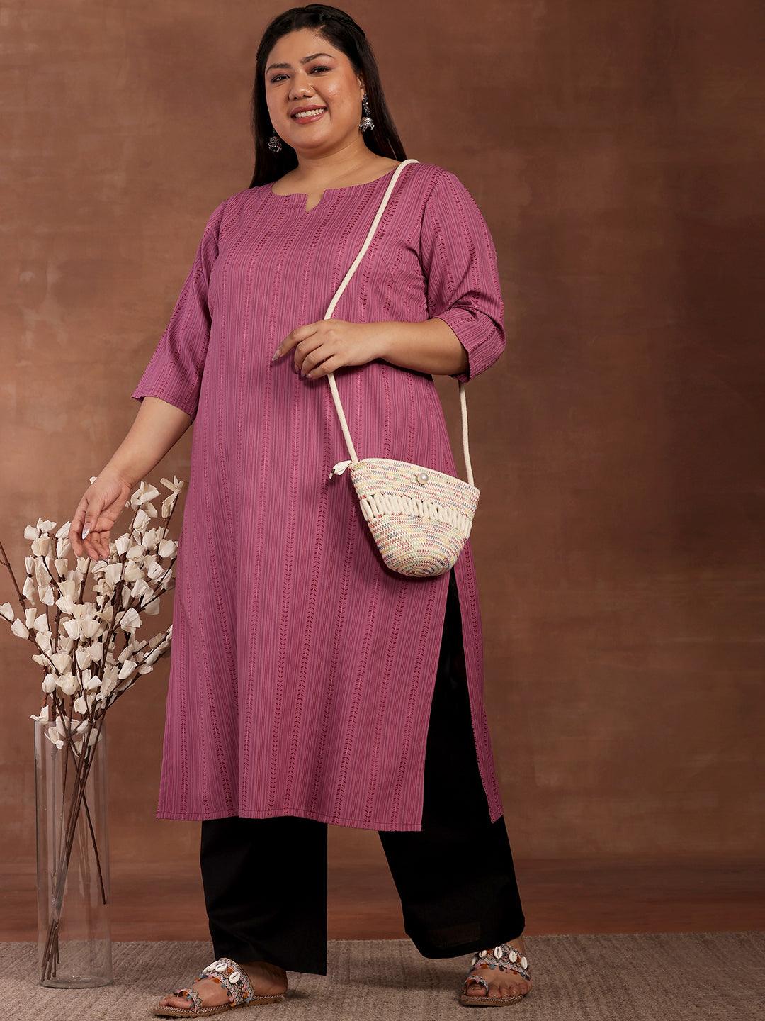 Plus Size Mauve Striped Rayon Kurta