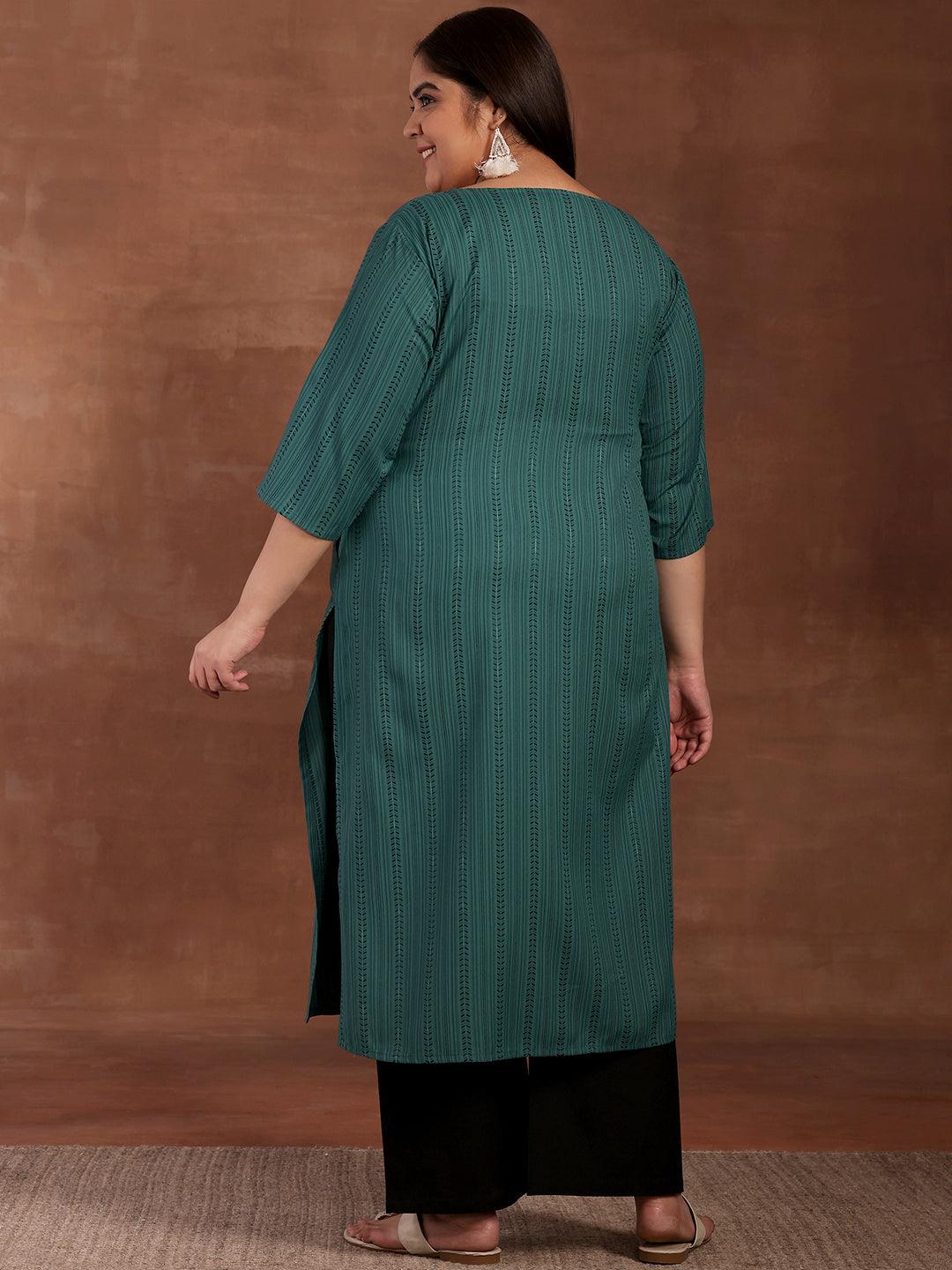 Plus Size Blue Striped Rayon Kurta