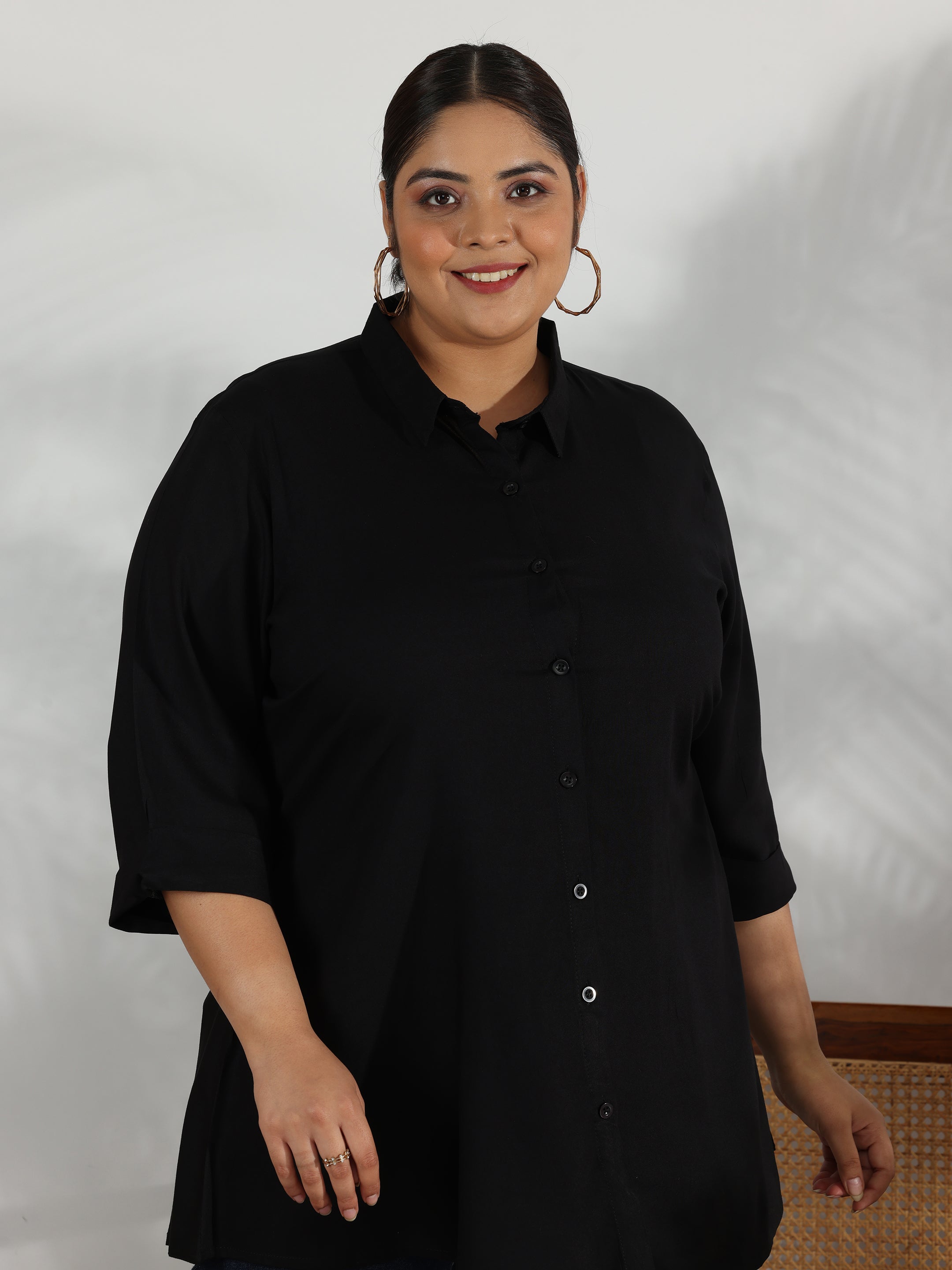 Plus Size Black Solid Rayon A-Line Kurti