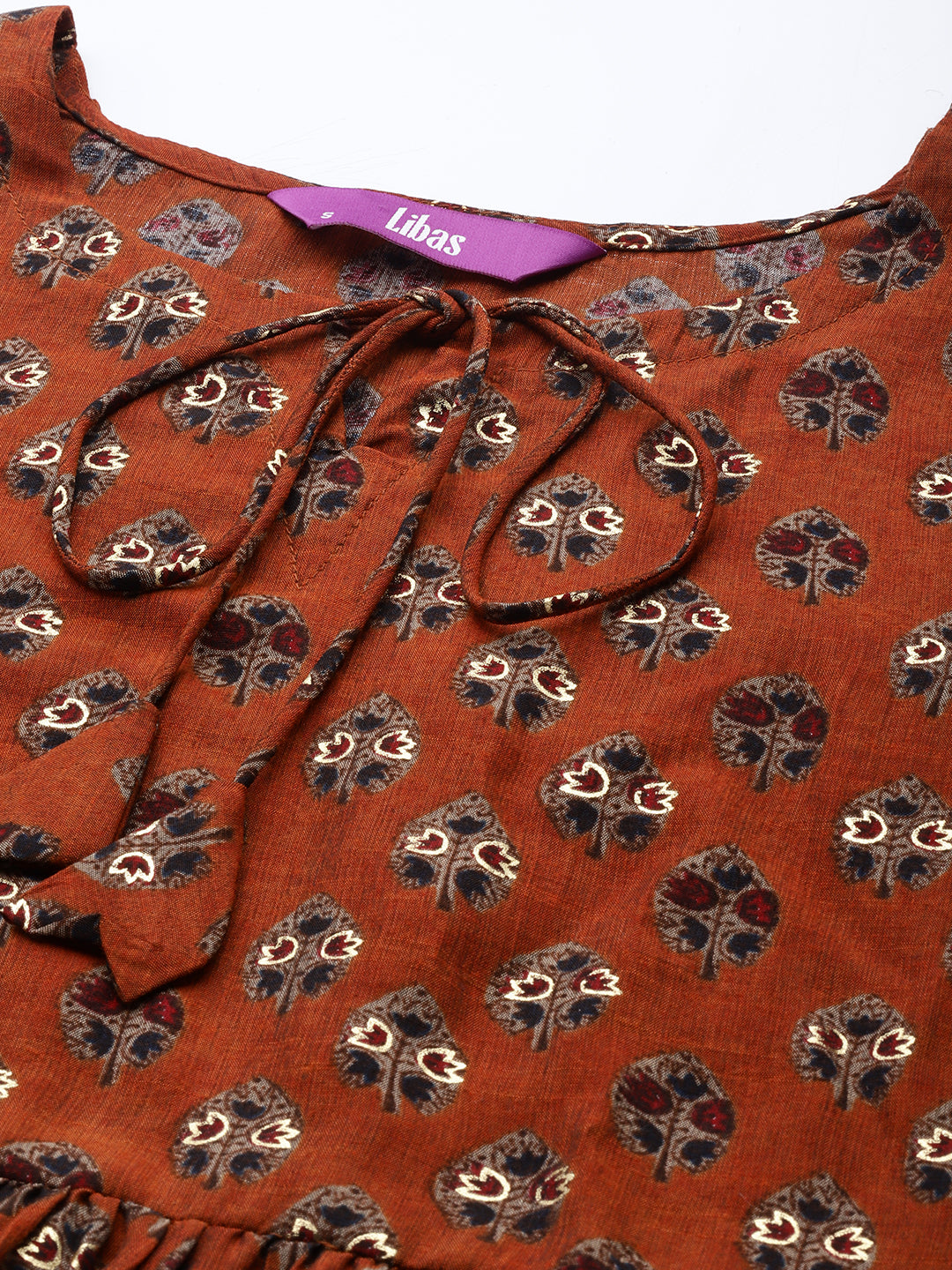 Rust Printed Silk Blend A-Line Kurti