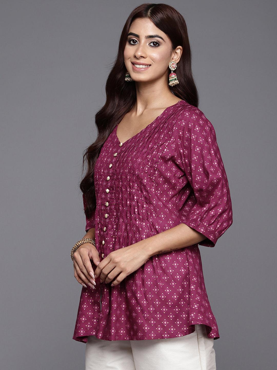 Purple Printed Rayon A-Line Kurti