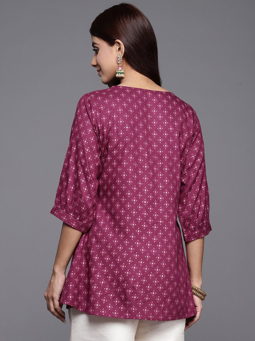 Purple Printed Rayon A-Line Kurti