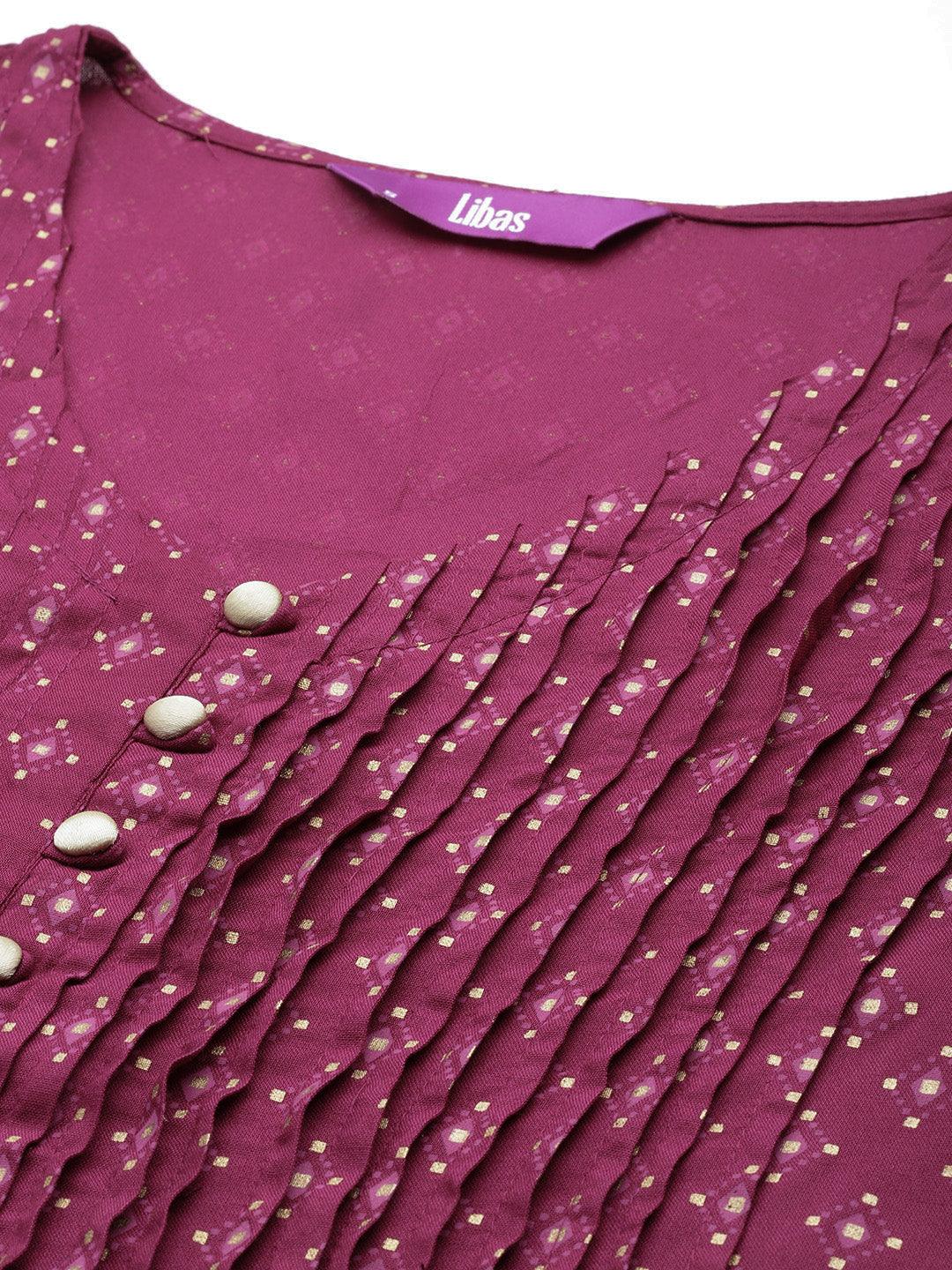 Purple Printed Rayon A-Line Kurti