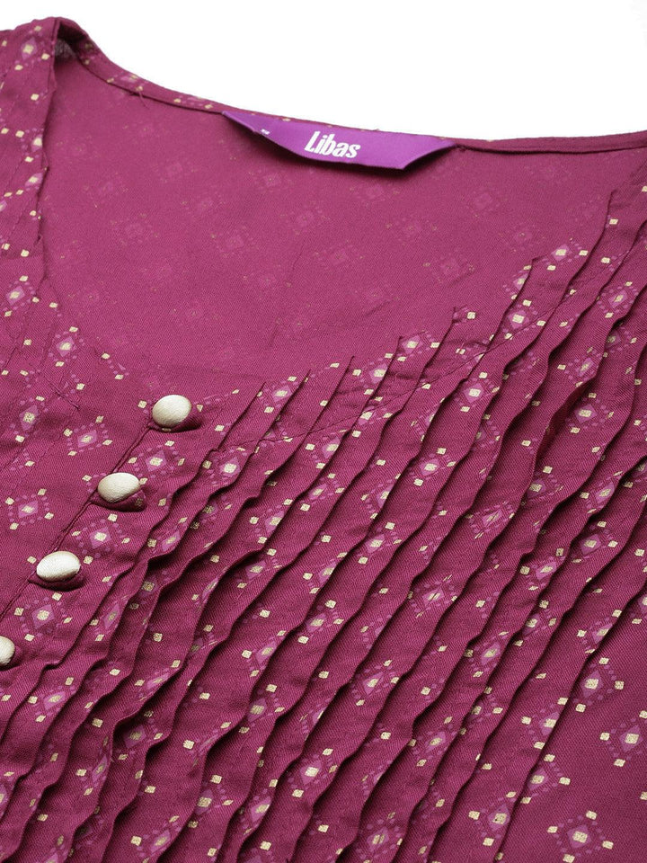 Purple Printed Rayon A-Line Kurti - ShopLibas