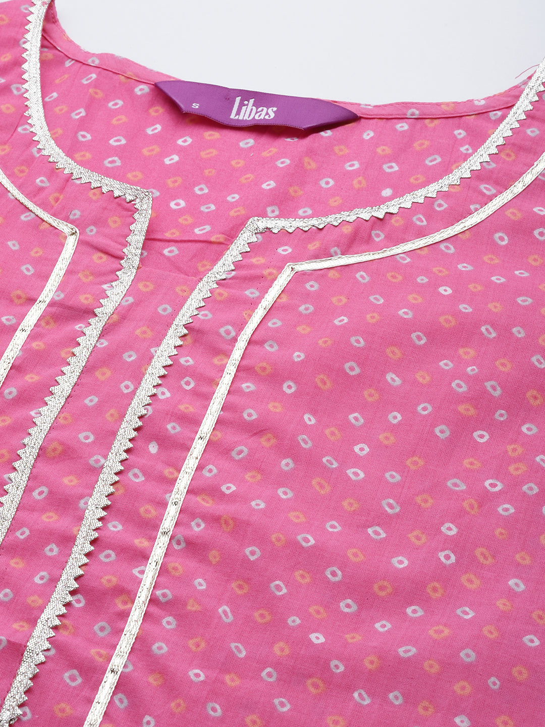 Pink Printed Cotton Straight Kurta