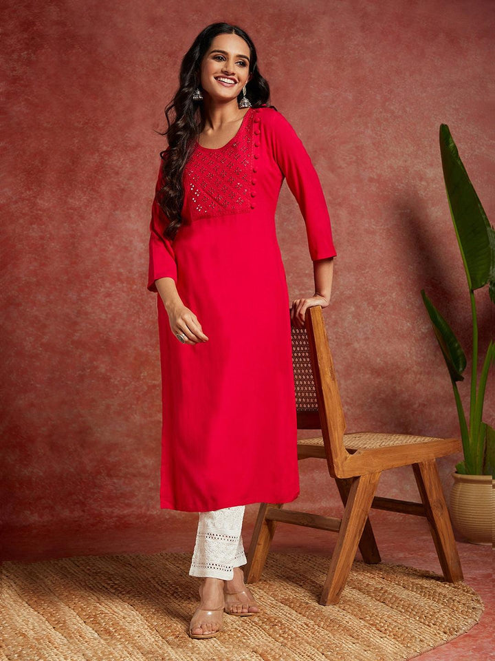 Pink Yoke Design Rayon Straight Kurta - ShopLibas