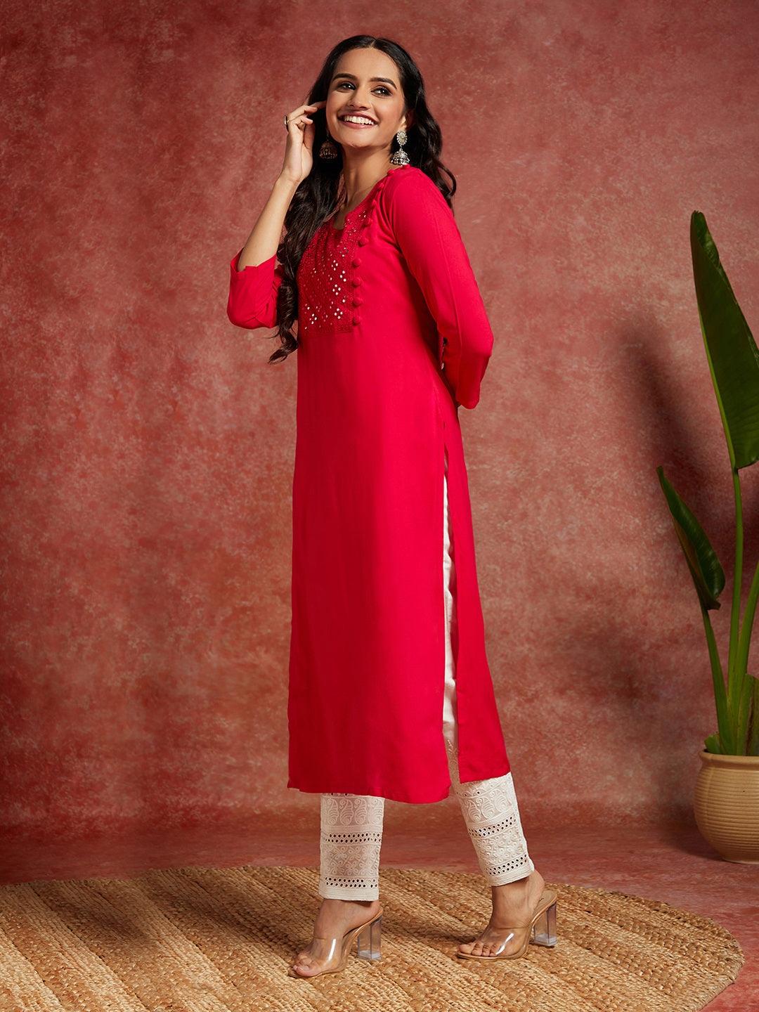 Pink Yoke Design Rayon Straight Kurta