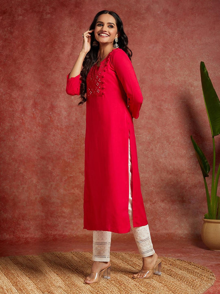 Pink Yoke Design Rayon Straight Kurta - ShopLibas