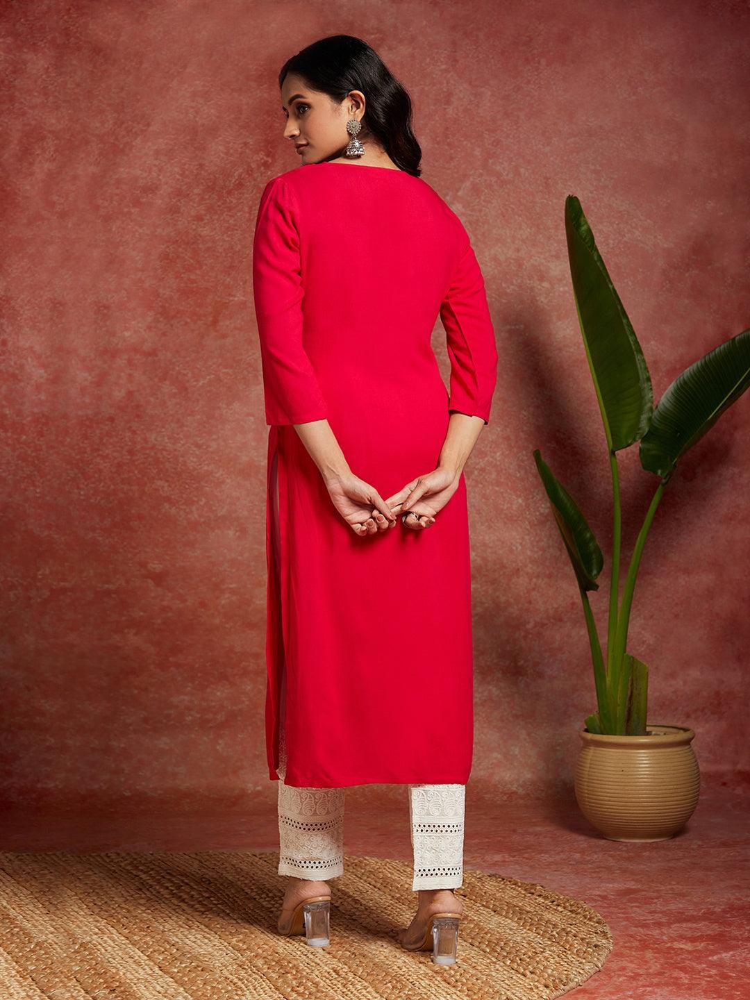 Pink Yoke Design Rayon Straight Kurta