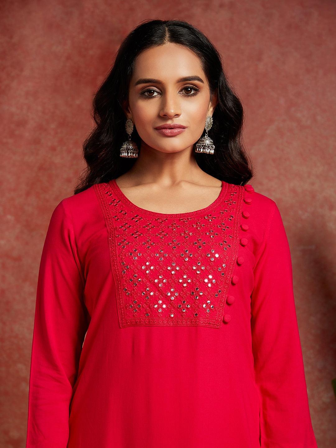 Pink Yoke Design Rayon Straight Kurta