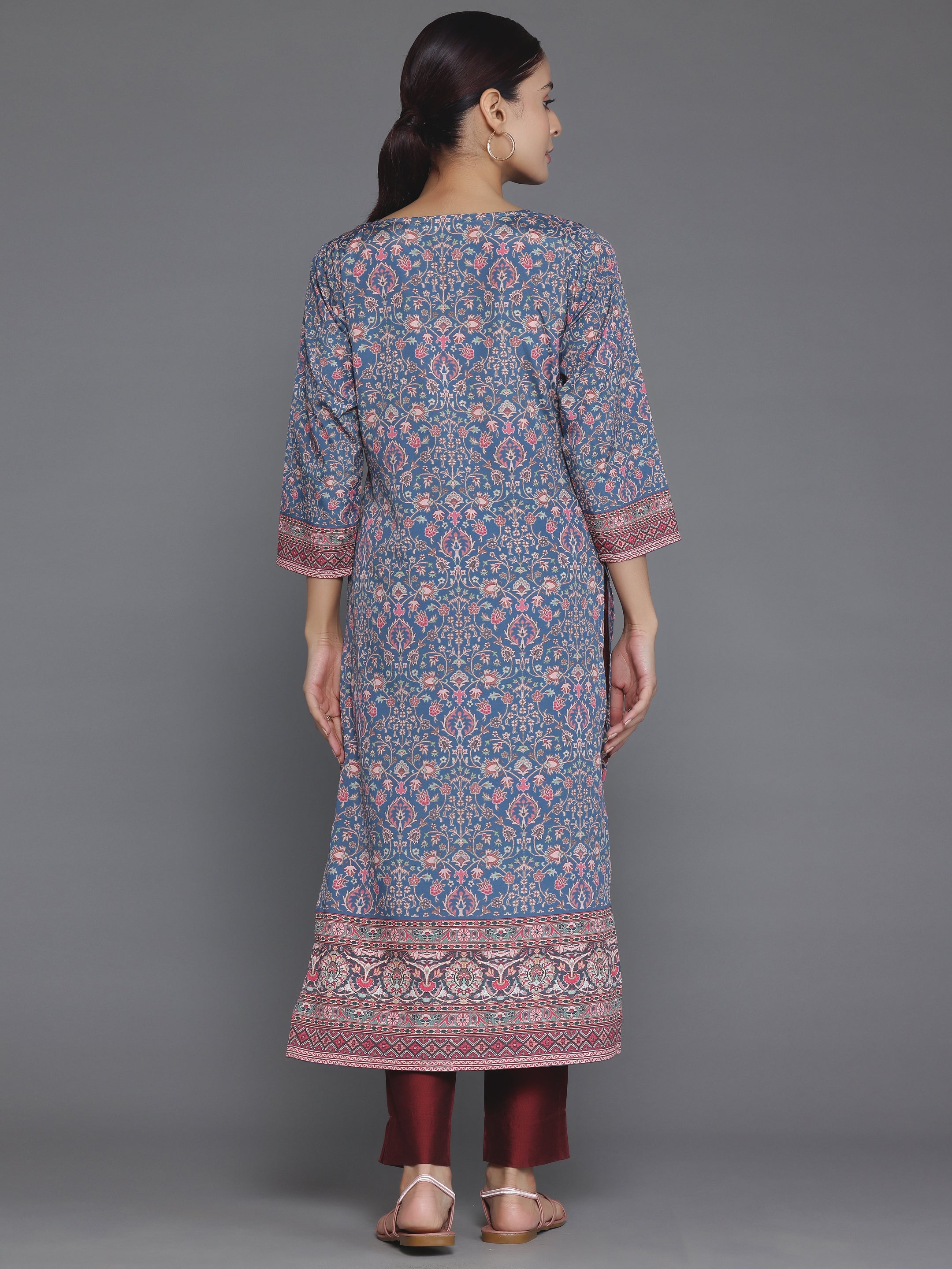 Blue Printed Crepe Straight Kurta